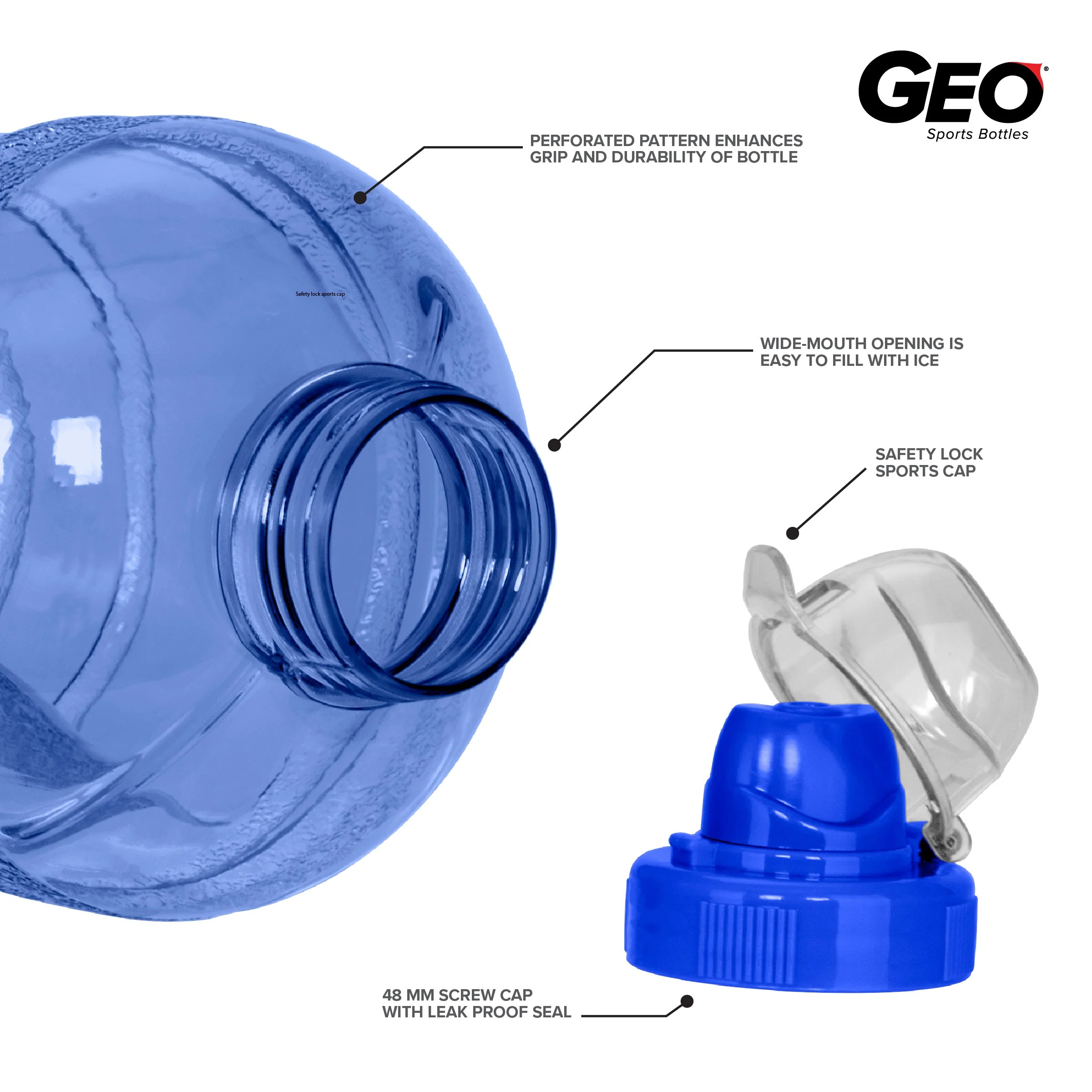 GEO 1/2 Gallon BPA-Free Plastic Water Bottle w/ Sports Cap - Blue - Image 3