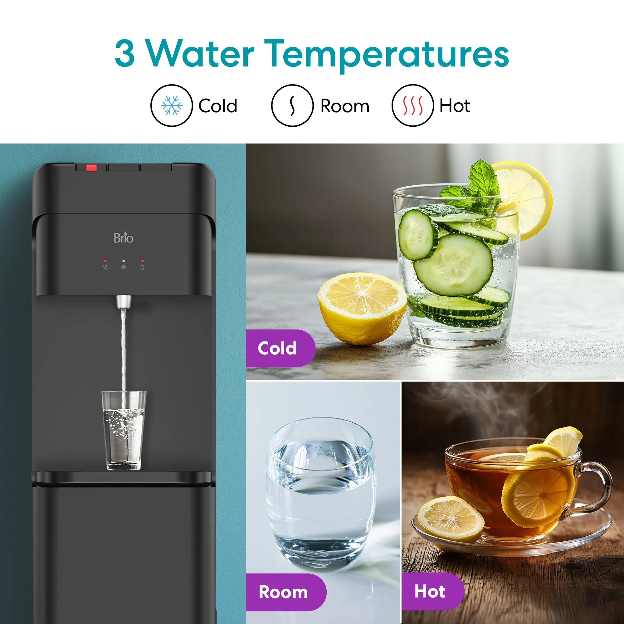 Brio 425 Tri-Temperature Black Bottom Load Water Cooler - Image 6