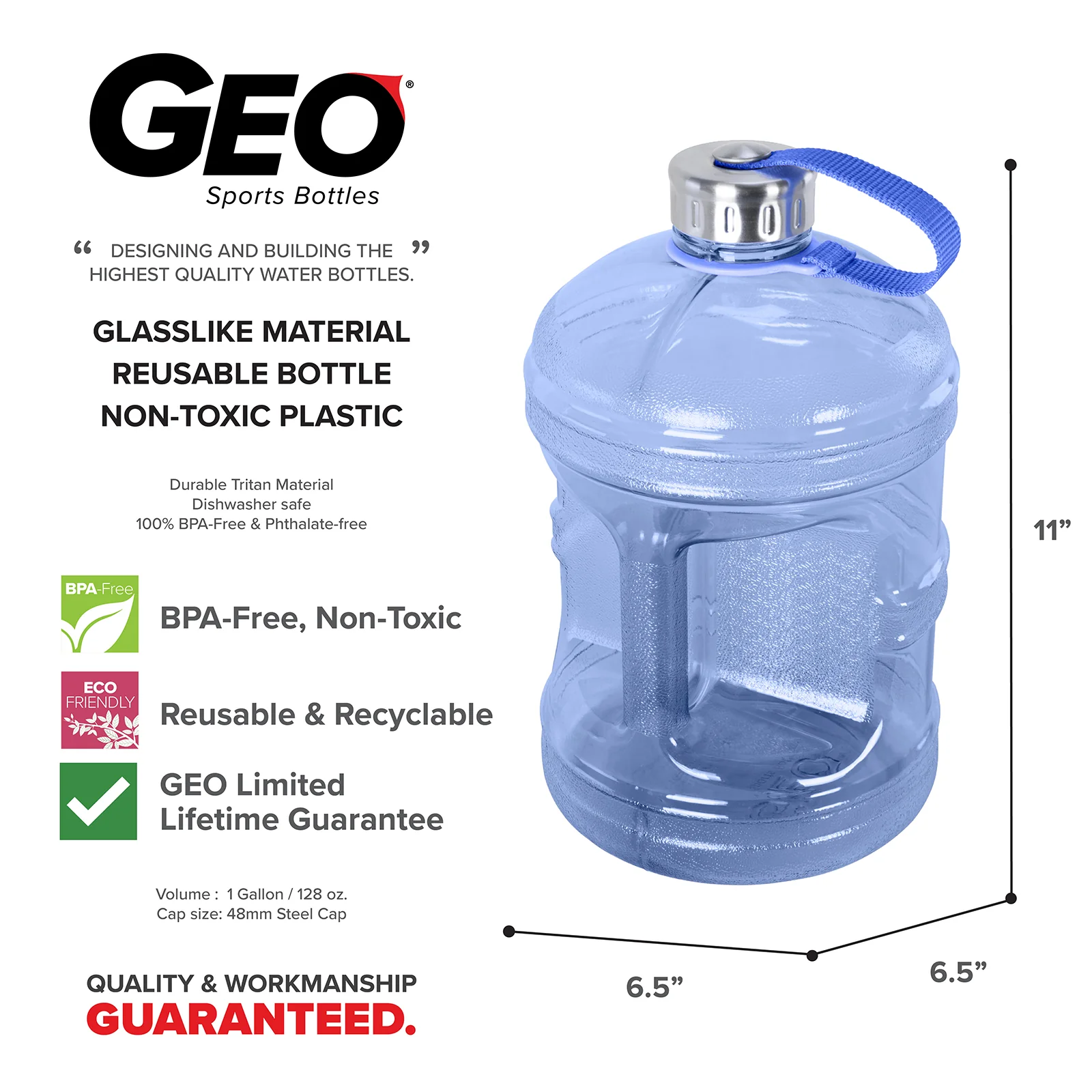 GEO 1-Gallon BPA-Free Sports Bottle With Stainless Steel Cap - Image 21