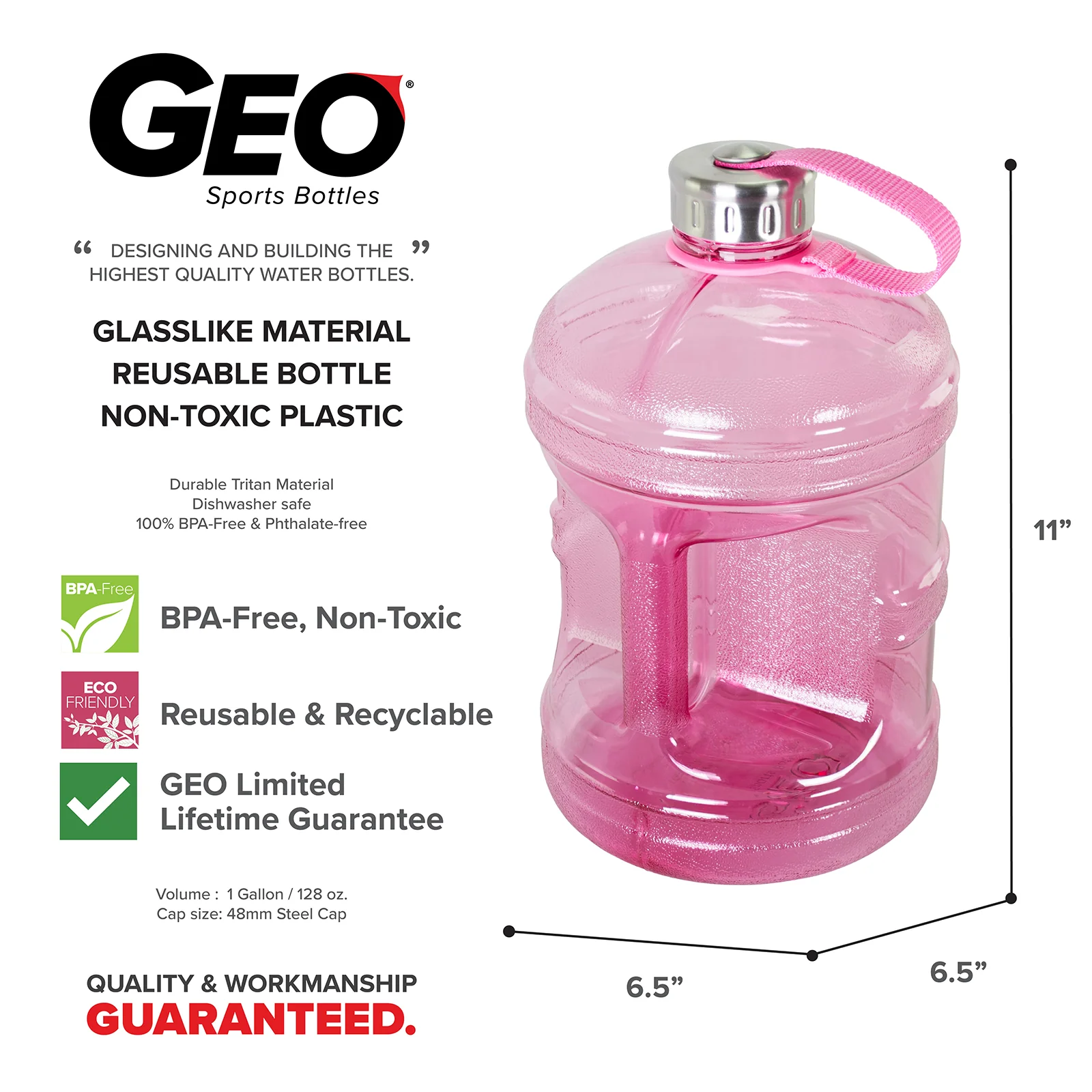 GEO 1-Gallon BPA-Free Sports Bottle With Stainless Steel Cap - Image 4