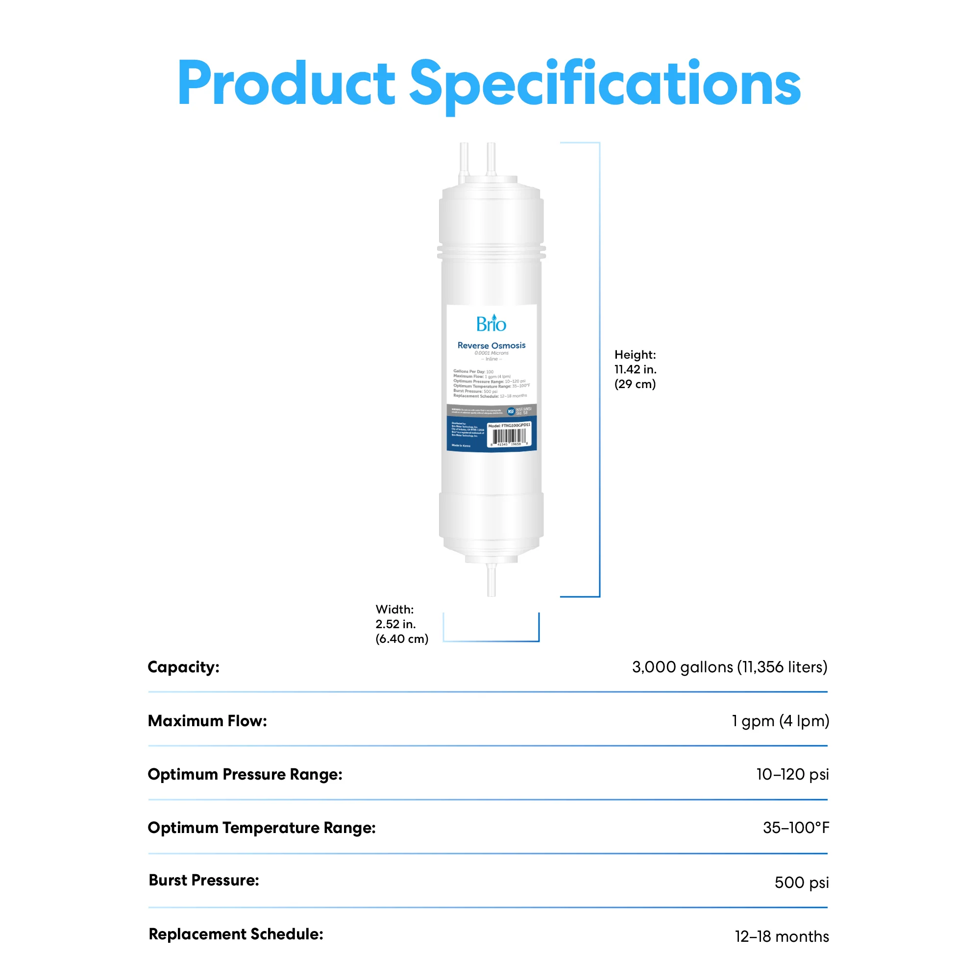 Brio 11" RO Inline Filter 100GPD - Image 9