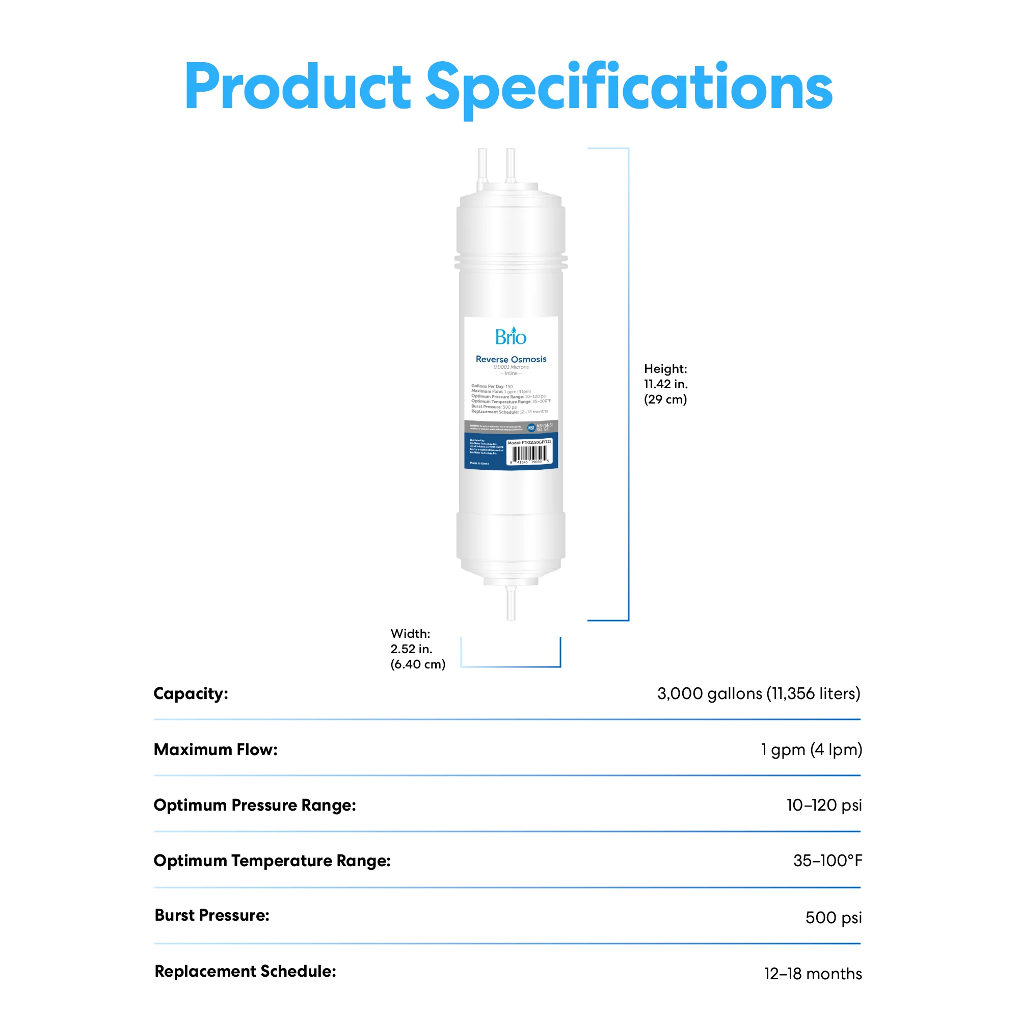 Brio 11" RO Inline Filter 150GPD - Image 9