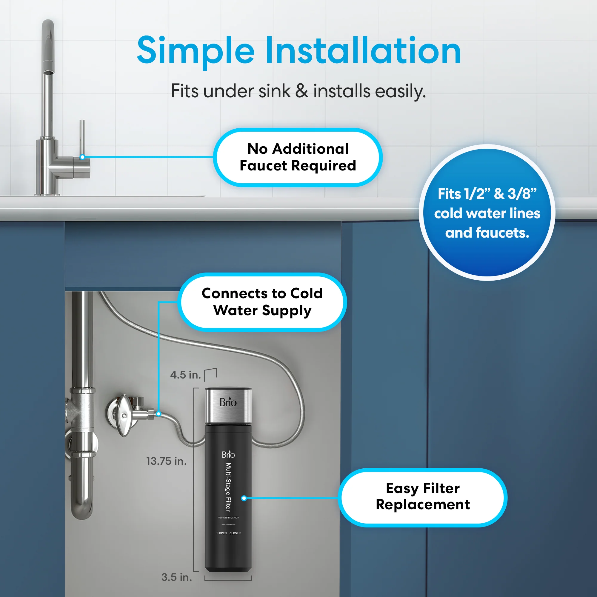 11" All-in-One 3-Stage Under Sink Water Filter - Image 4