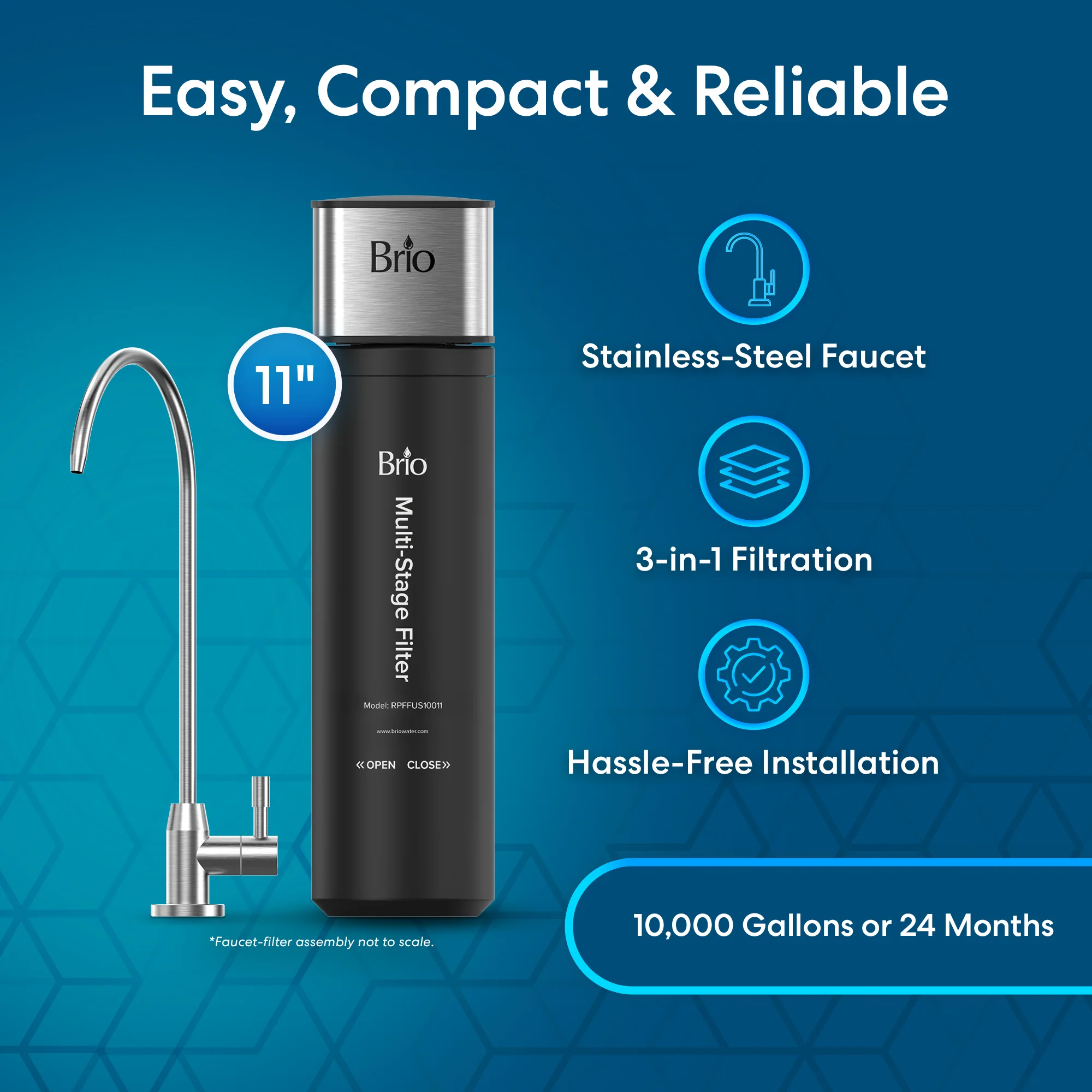 11" All-in-One 3-Stage Under Sink Water Filter & Faucet - Image 3