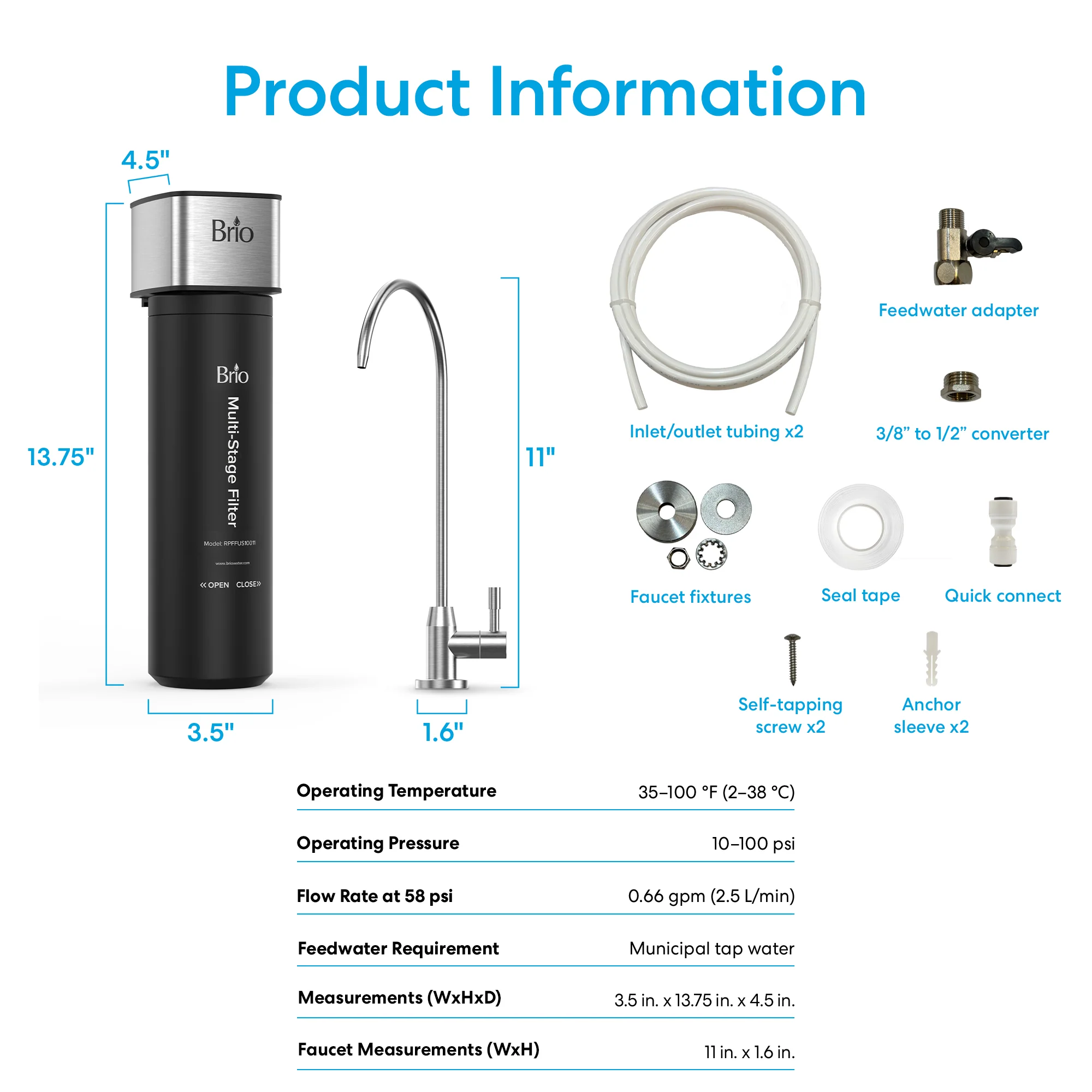 11" All-in-One 3-Stage Under Sink Water Filter & Faucet - Image 9