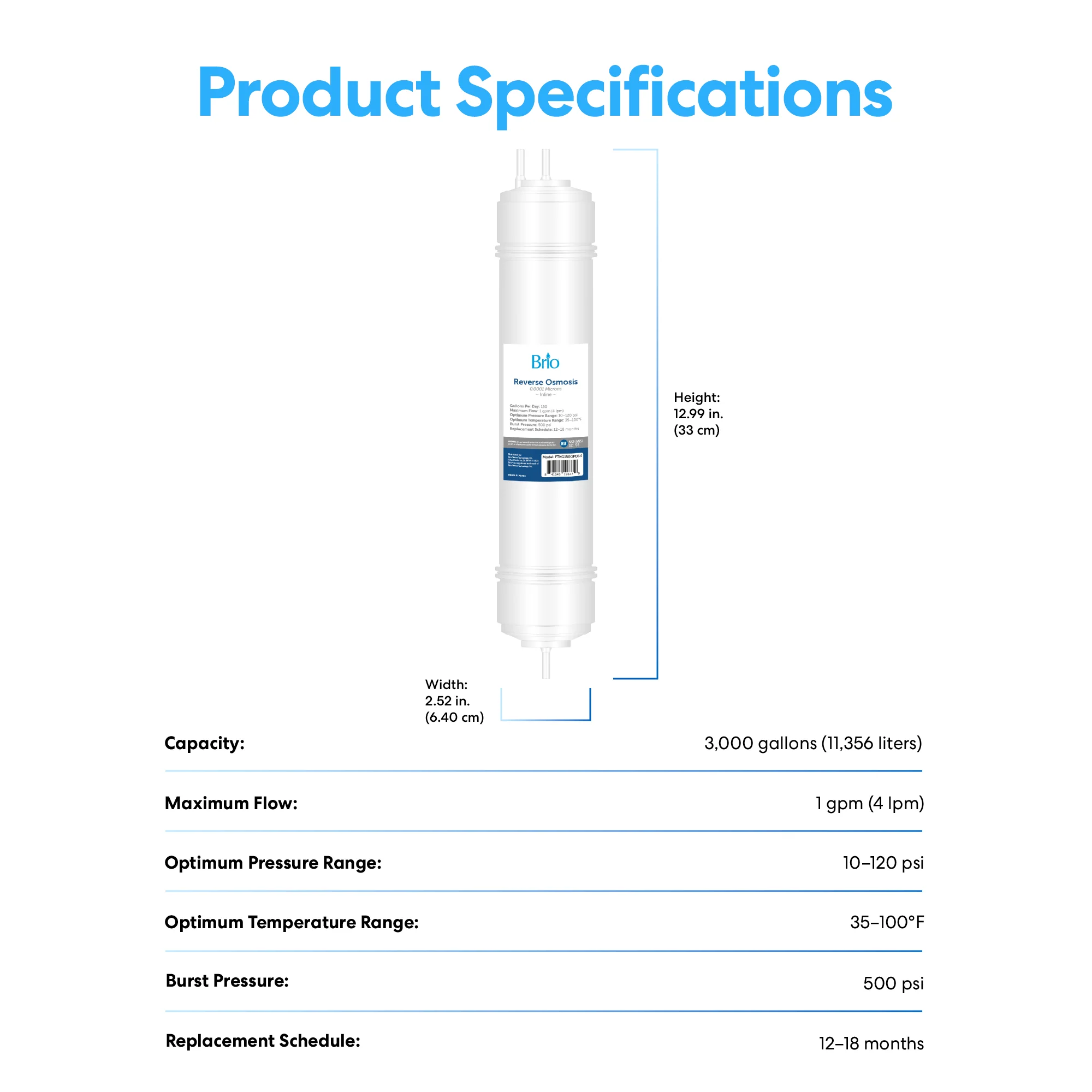 Brio 14" RO Inline Filter 150GPD - Image 9