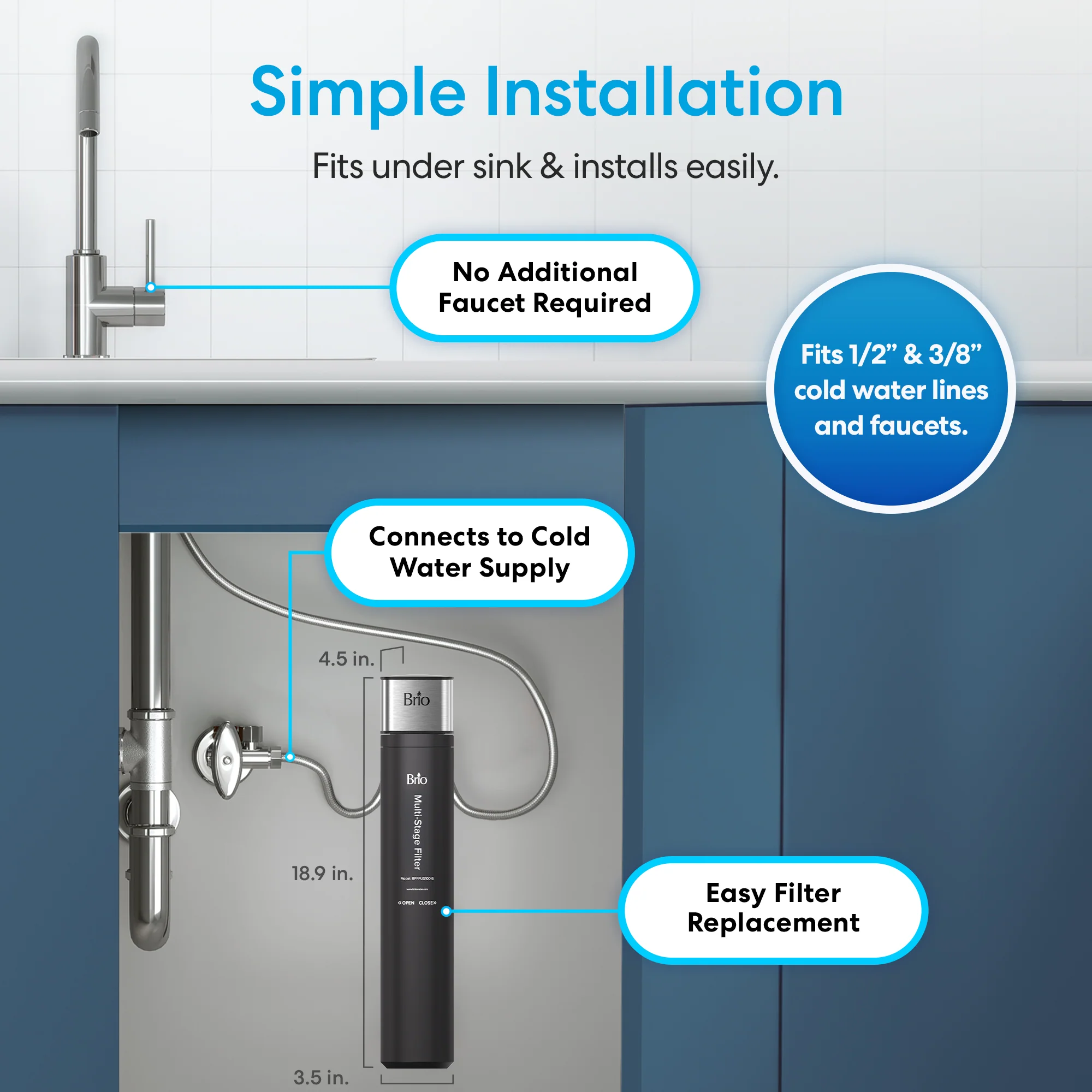 16" All-in-One 3-Stage Under Sink Water Filter - Image 4