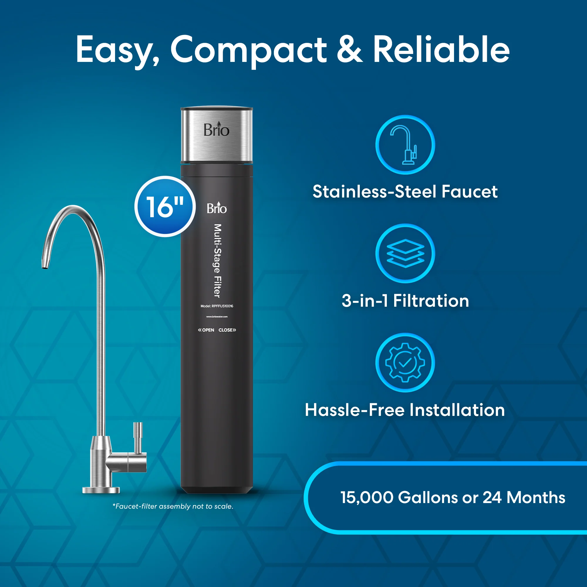 16" All-in-One 3-Stage Under Sink Water Filter & Faucet - Image 3