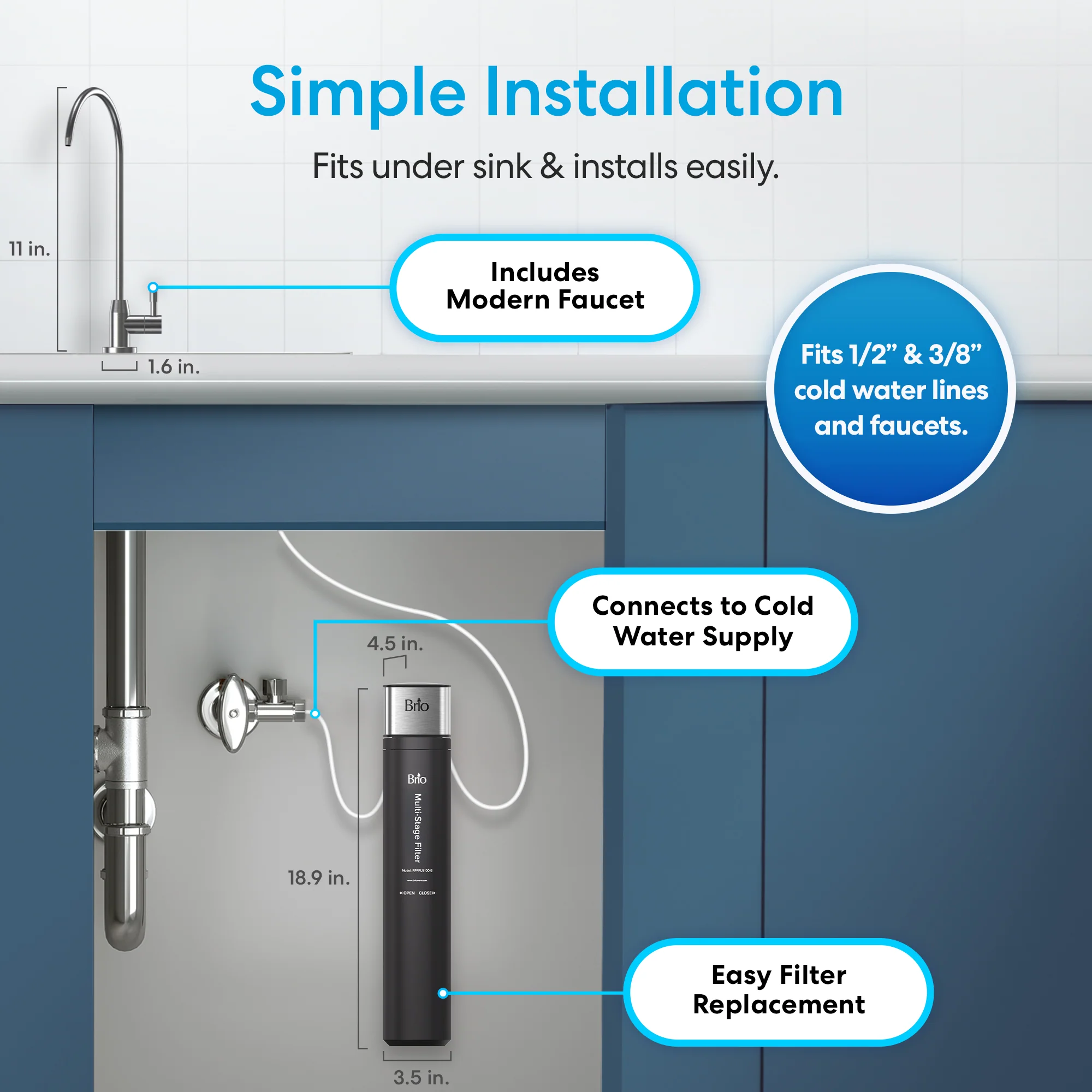 16" All-in-One 3-Stage Under Sink Water Filter & Faucet - Image 4