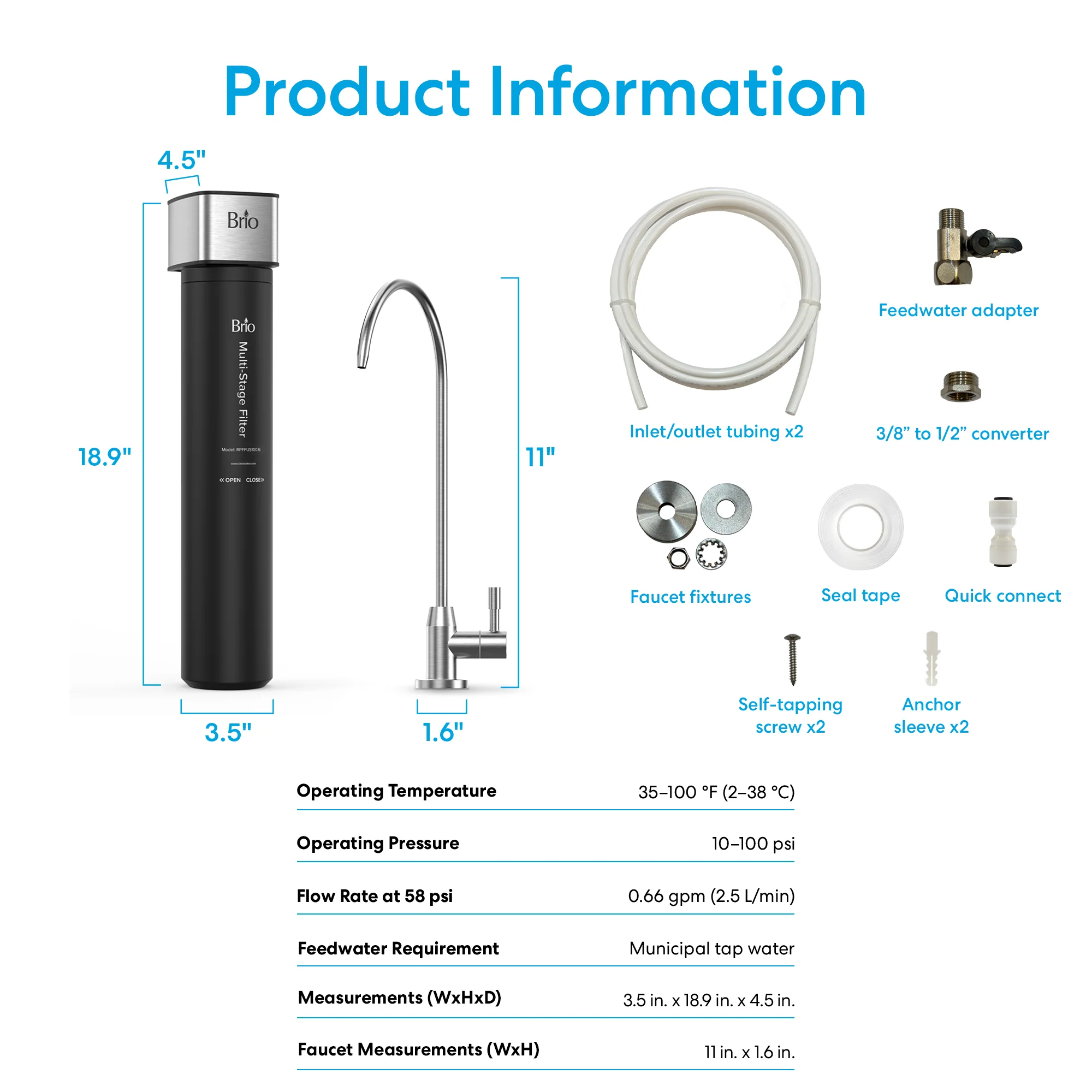 16" All-in-One 3-Stage Under Sink Water Filter & Faucet - Image 9