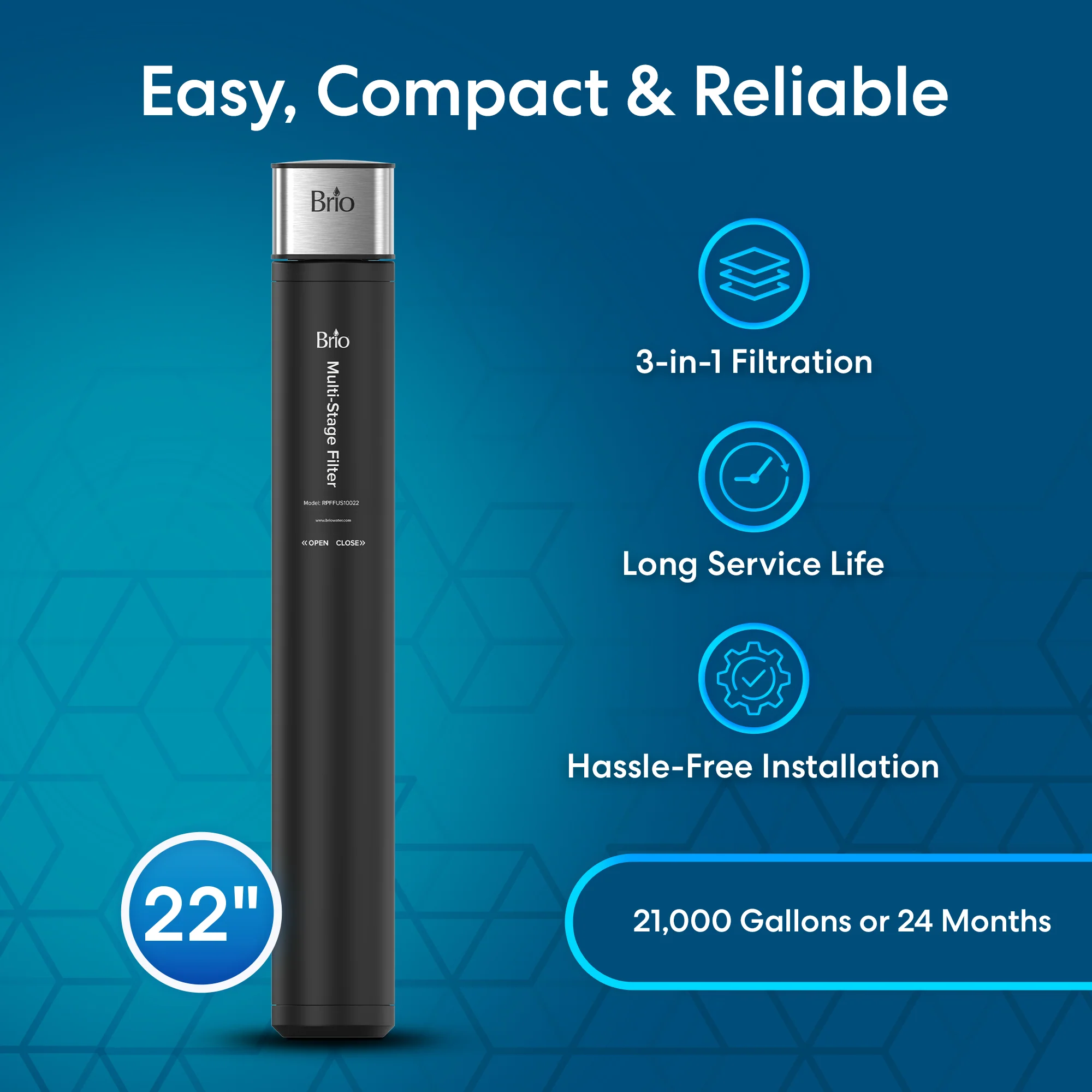 22" All-in-One 3-Stage Under Sink Water Filter - Image 3
