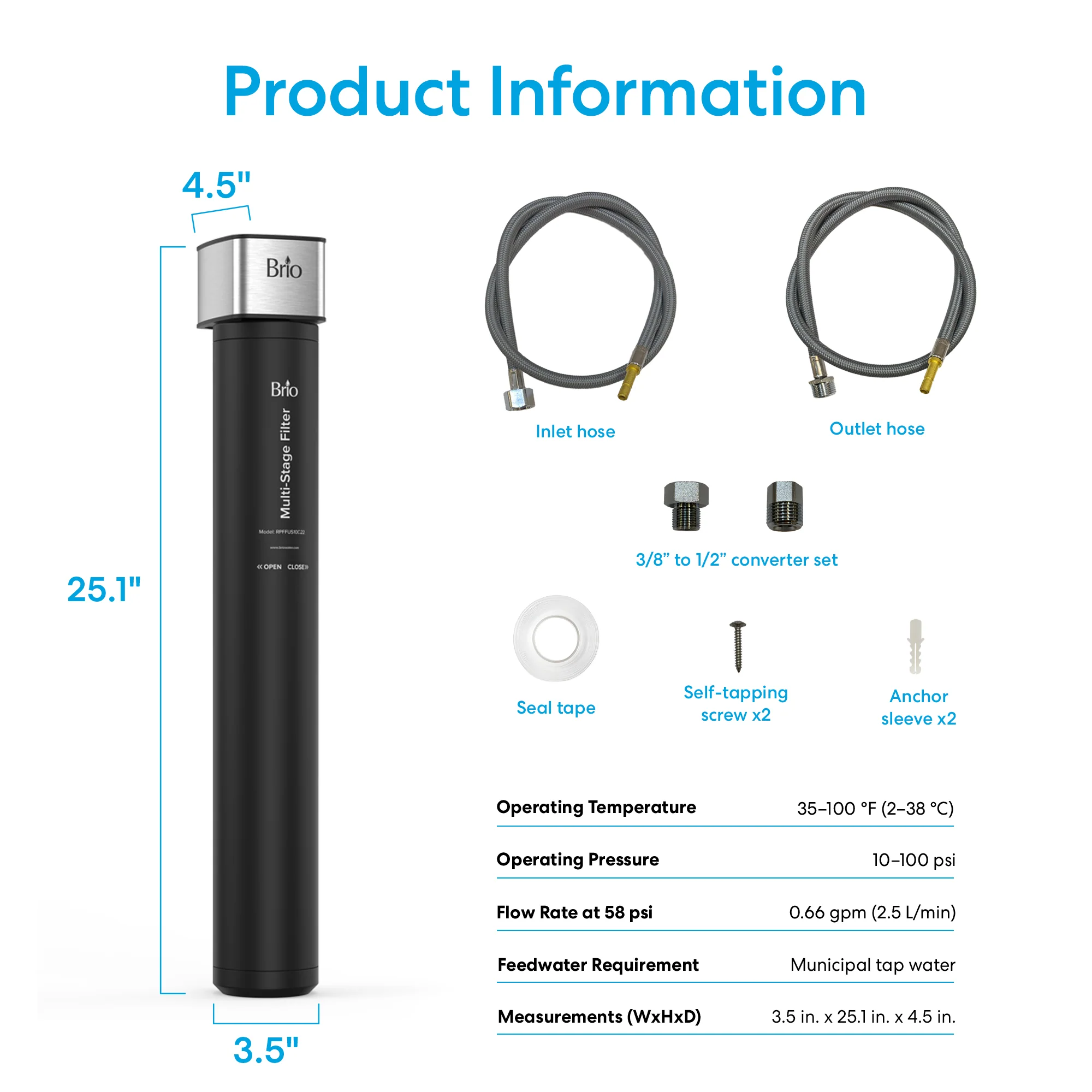22" All-in-One 3-Stage Under Sink Water Filter - Image 9