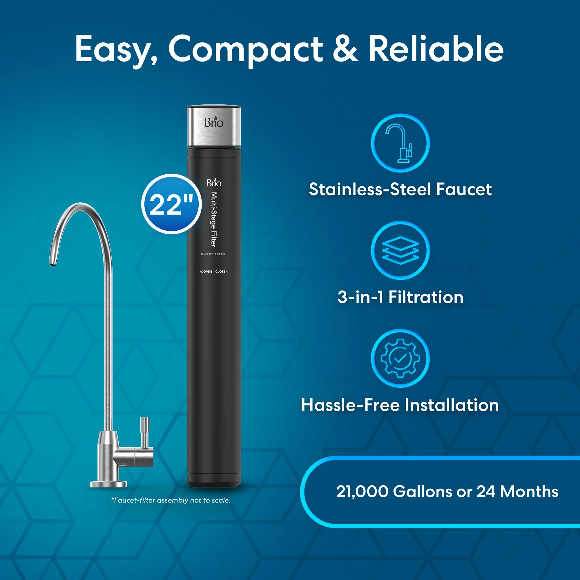 22" All-in-One 3-Stage Under Sink Water Filter & Faucet - Image 3