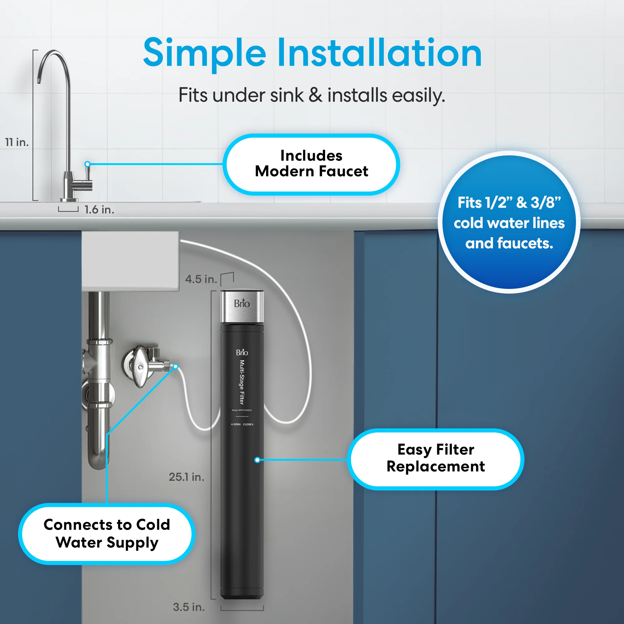 22" All-in-One 3-Stage Under Sink Water Filter & Faucet - Image 4