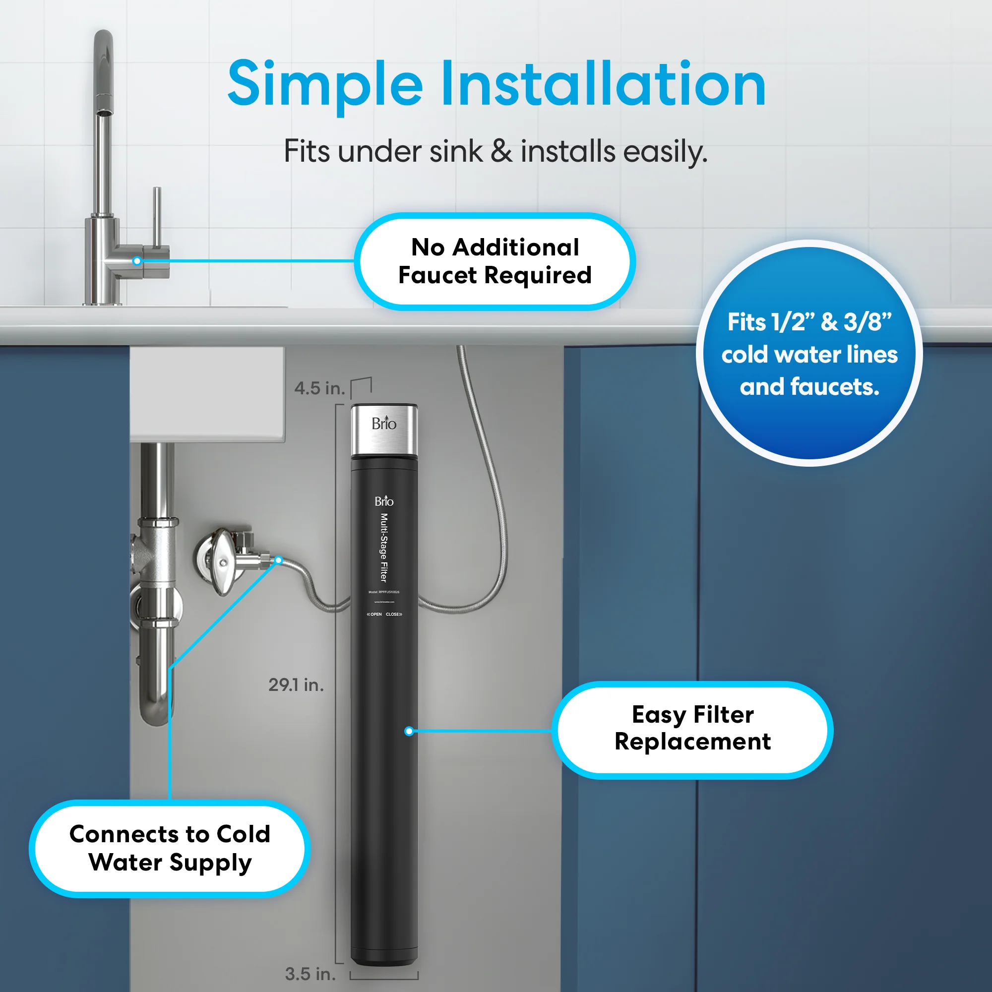 26" All-in-One 3-Stage Under Sink Water Filter  - Image 4