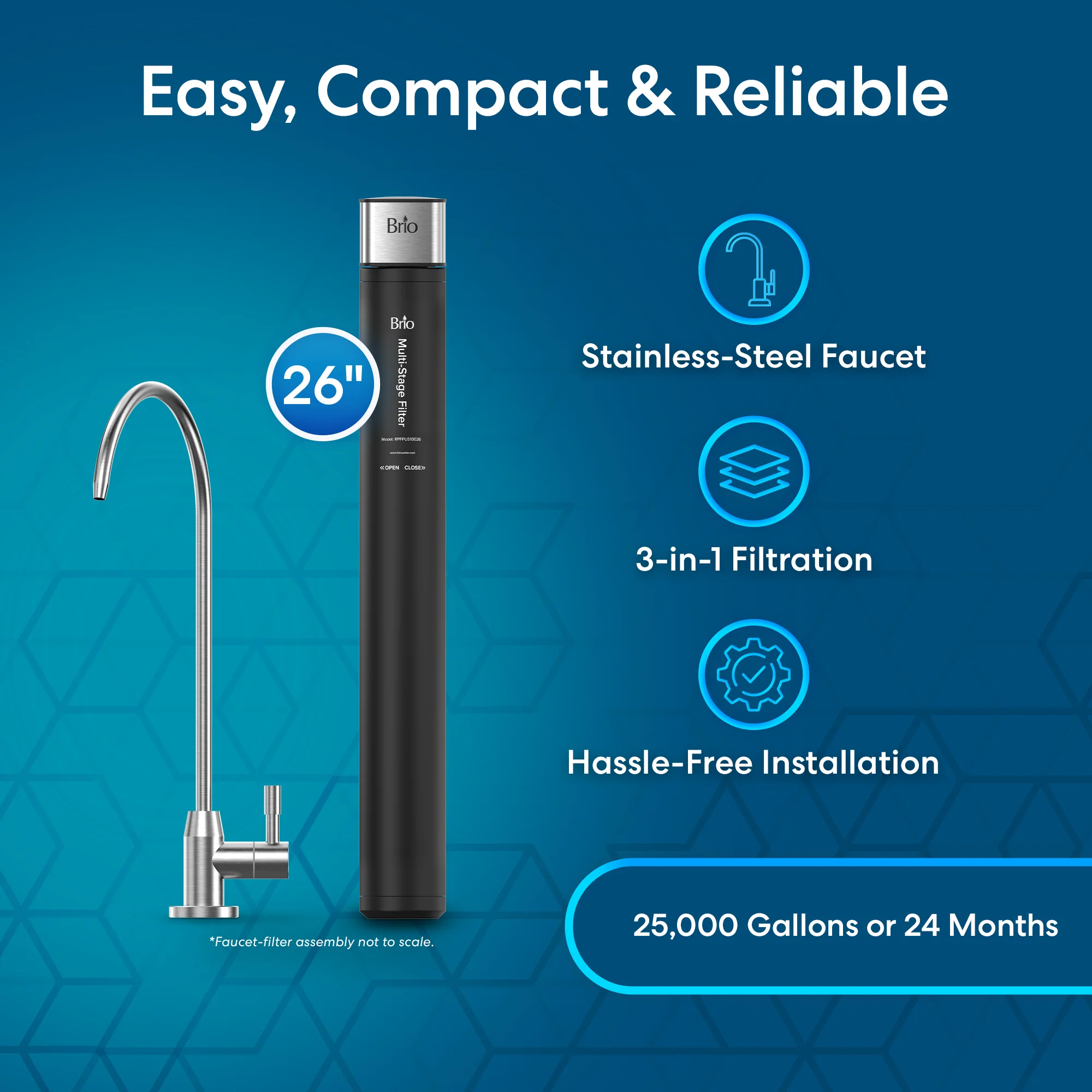 26" All-in-One 3-Stage Under Sink Water Filter & Faucet - Image 3