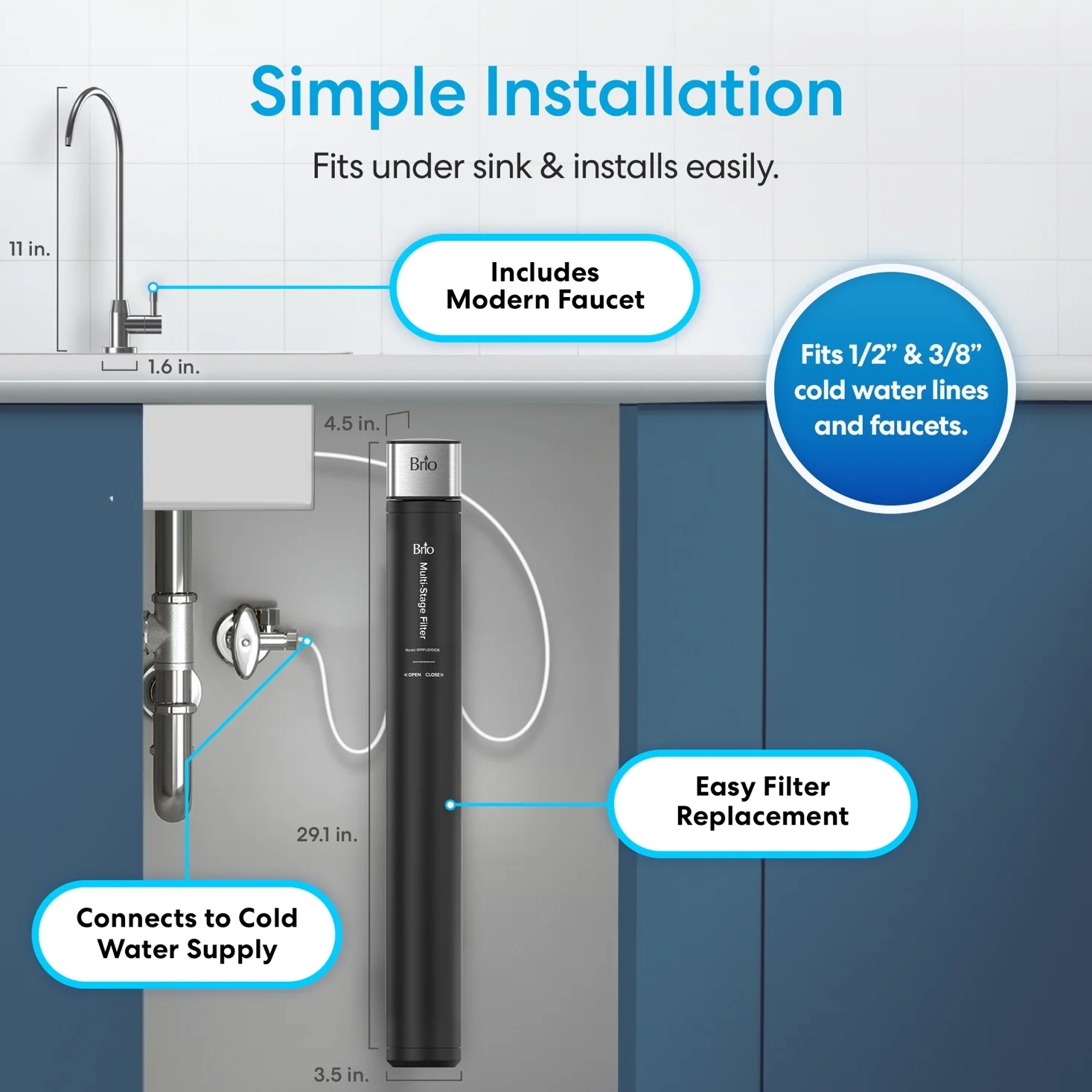 26" All-in-One 3-Stage Under Sink Water Filter & Faucet - Image 4