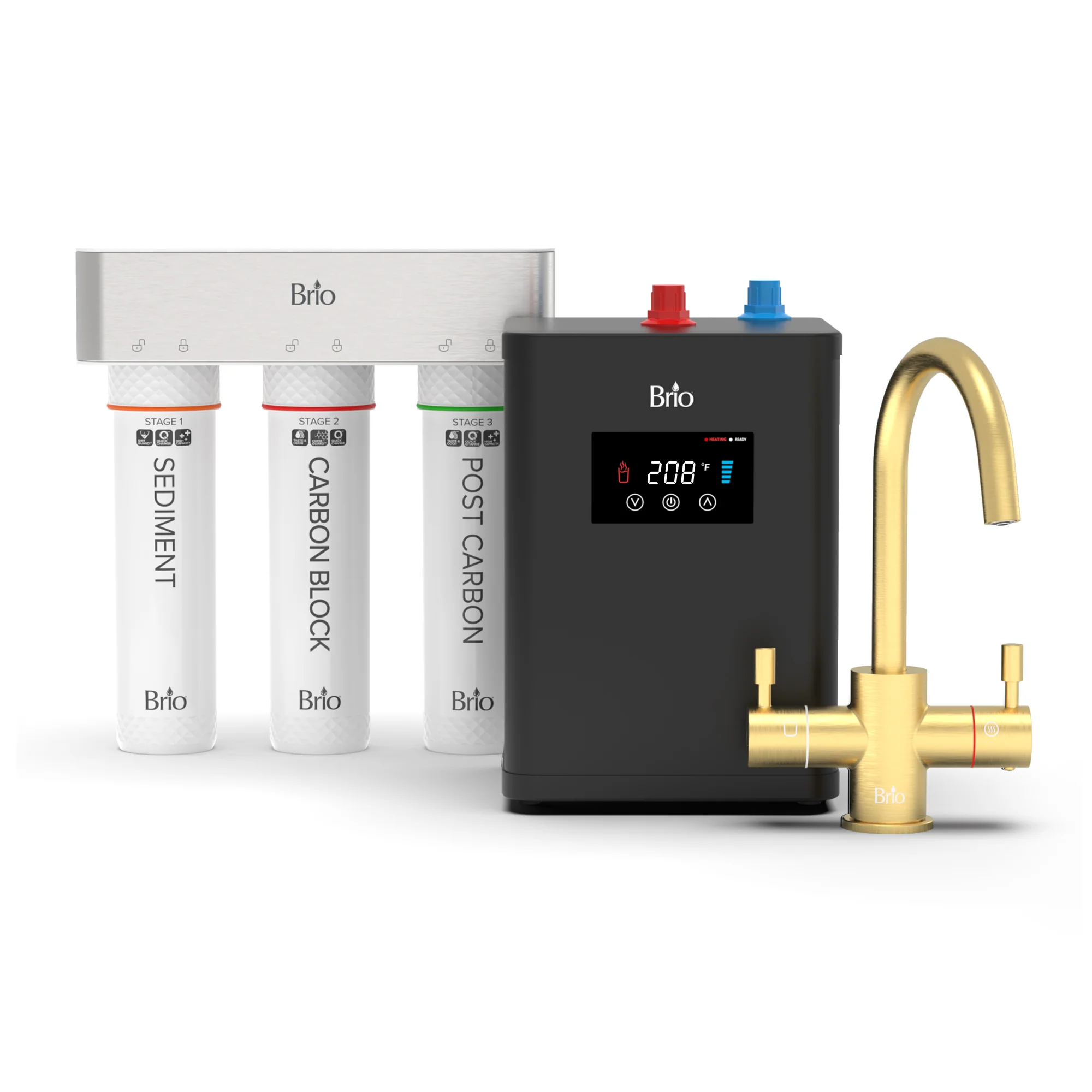 Brio 3-Stage Digital Instant Hot Water Undersink Dispenser System -  Brushed Gold