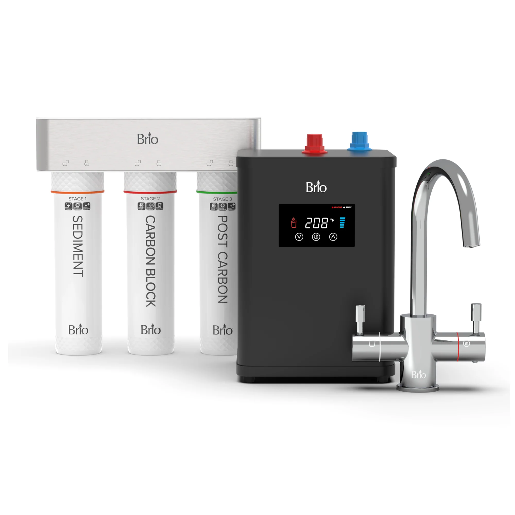 Brio 3-Stage Digital Instant Hot Water Undersink Dispenser System - Chrome Plated