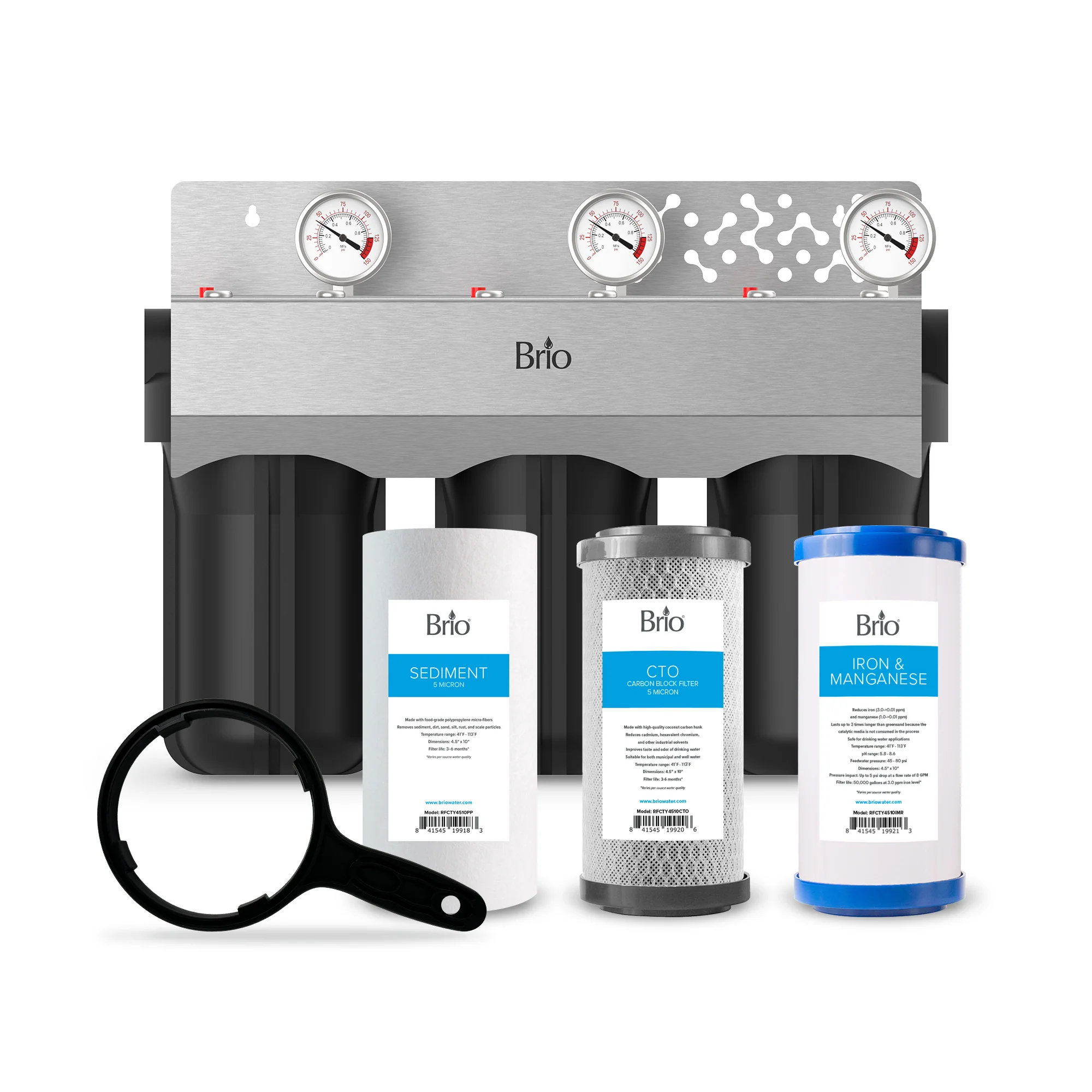 Brio 3-Stage Whole House Filtration System - 10" Iron & Manganese
