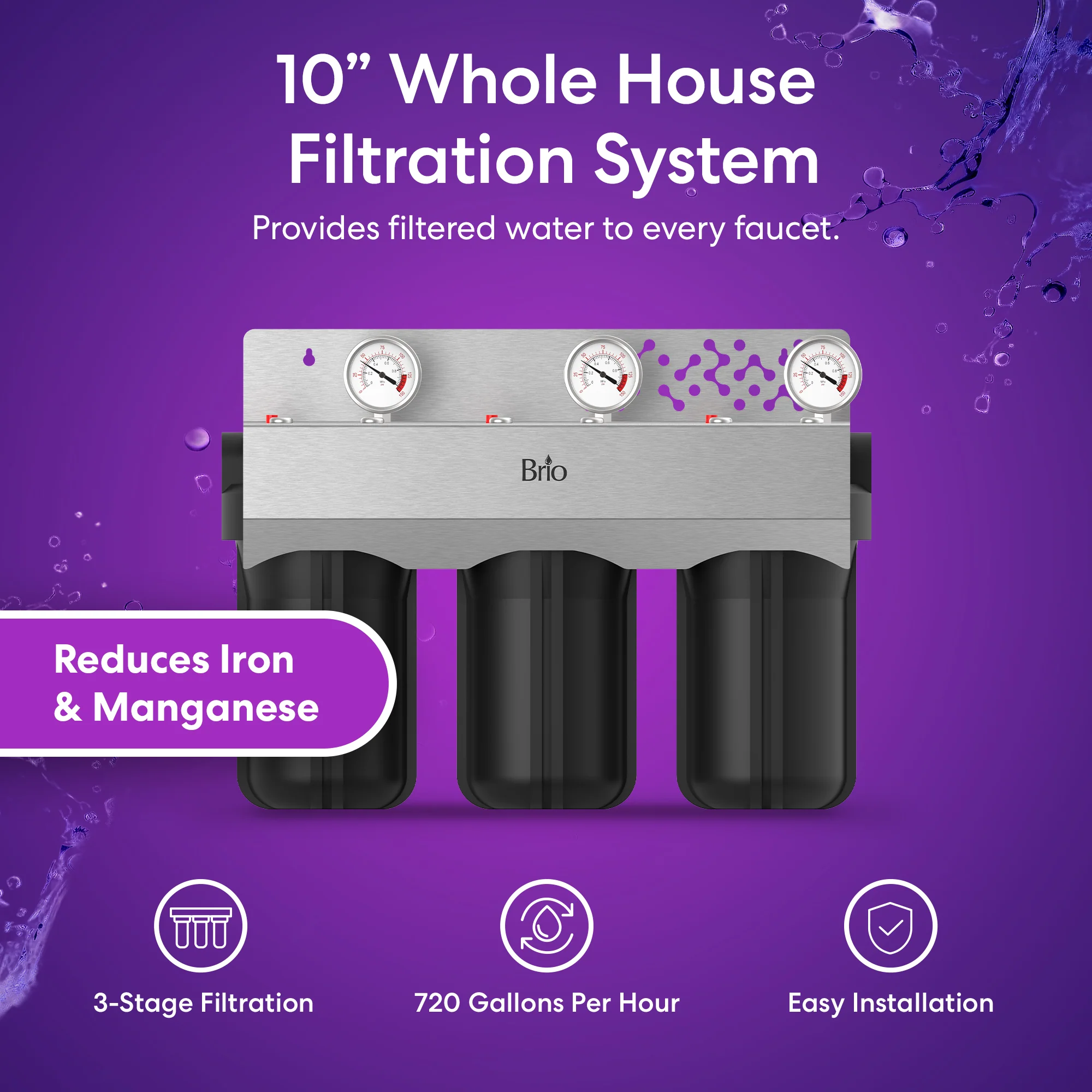 Brio 3-Stage Whole House Filtration System - 10" Iron & Manganese - Image 2