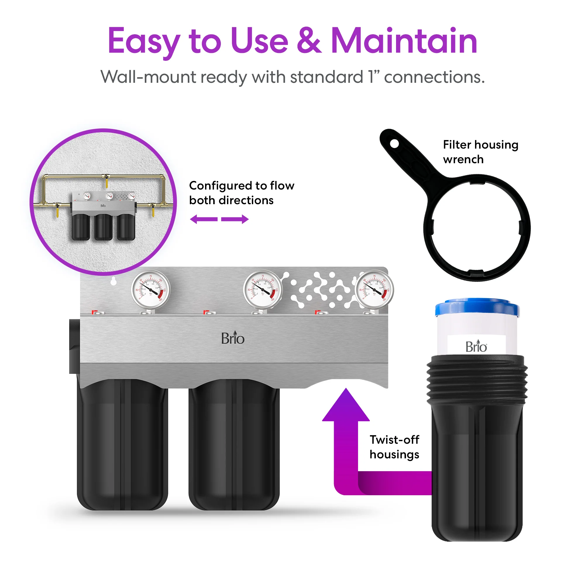 Brio 3-Stage Whole House Filtration System - 10" Iron & Manganese - Image 7