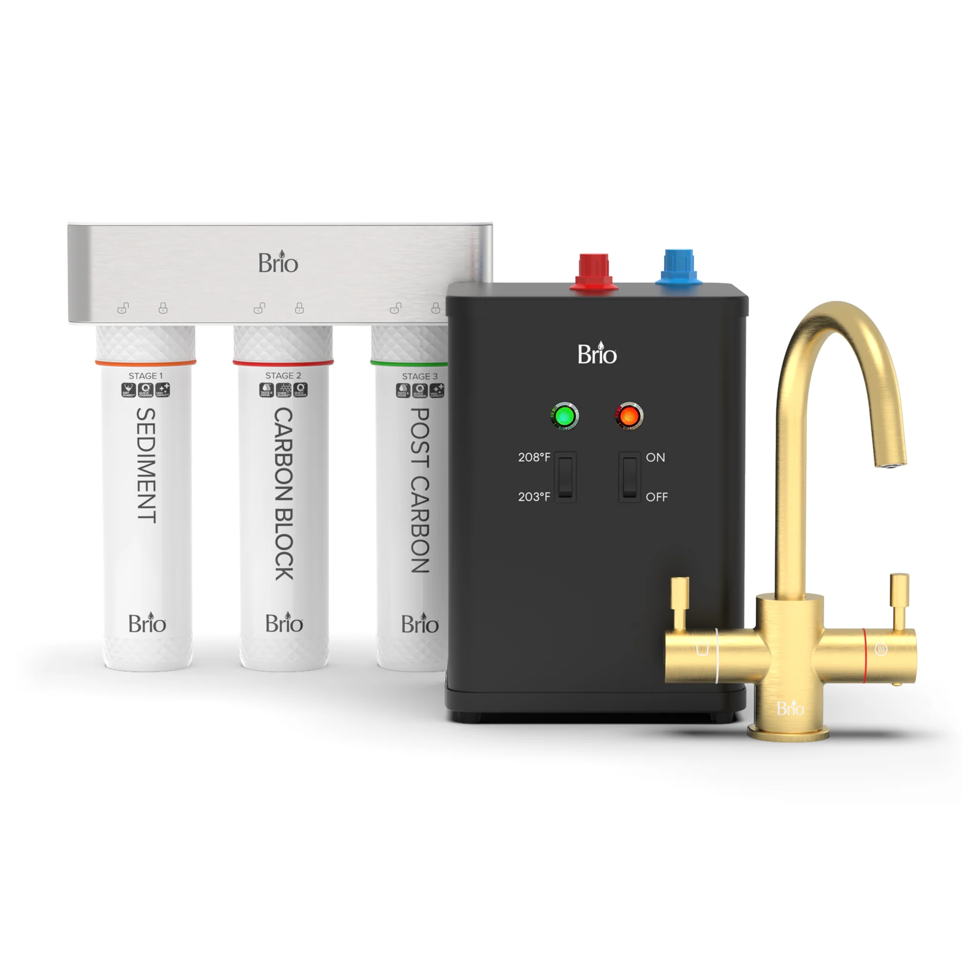 Brio 3-Stage Instant Hot Water Undersink Dispenser System - Brushed Gold