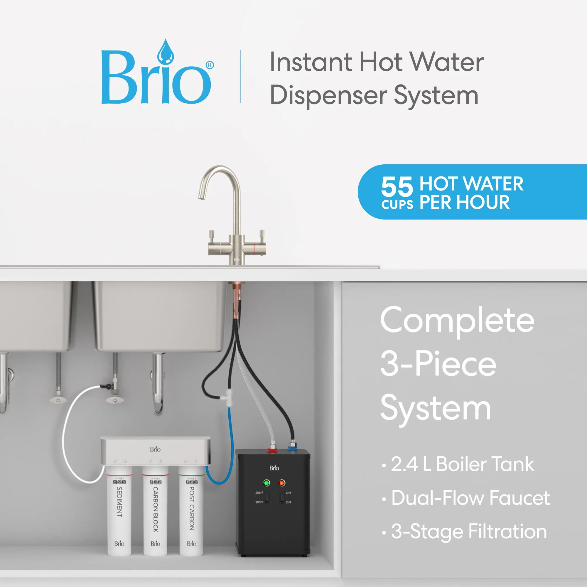 Brio 3-Stage Instant Hot Water Undersink Dispenser System - Brushed Nickel - Image 2