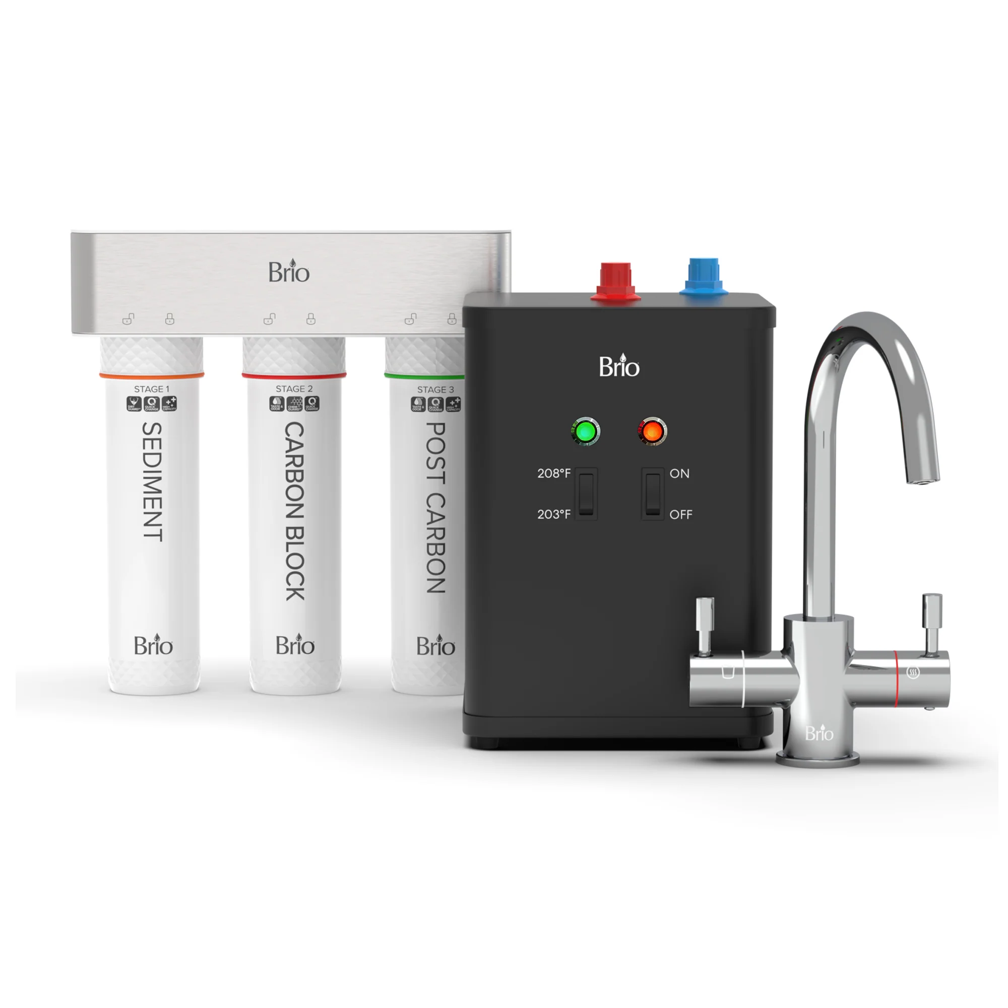 Brio 3-Stage Instant Hot Water Undersink Dispenser System - Chrome Plated