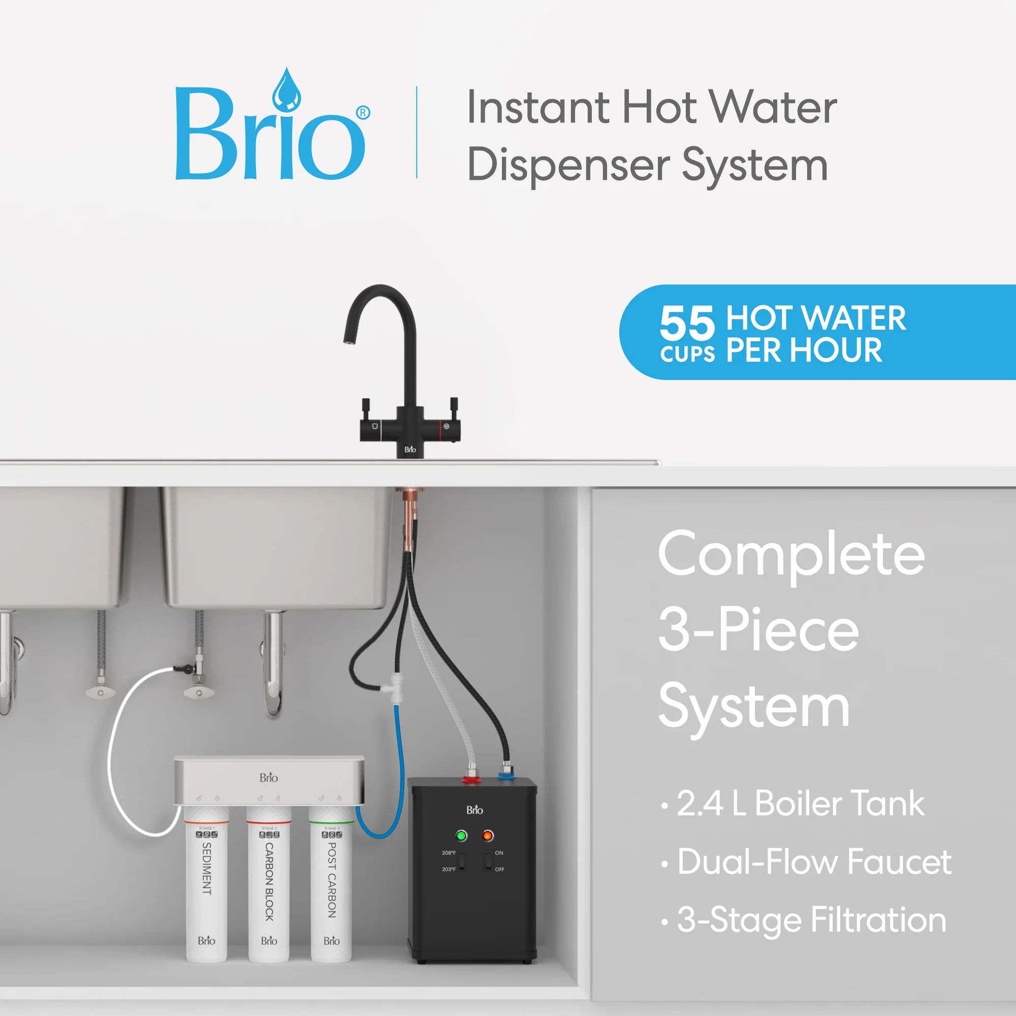 Brio 3-Stage Instant Hot Water Undersink Dispenser System - Matte Black - Image 2