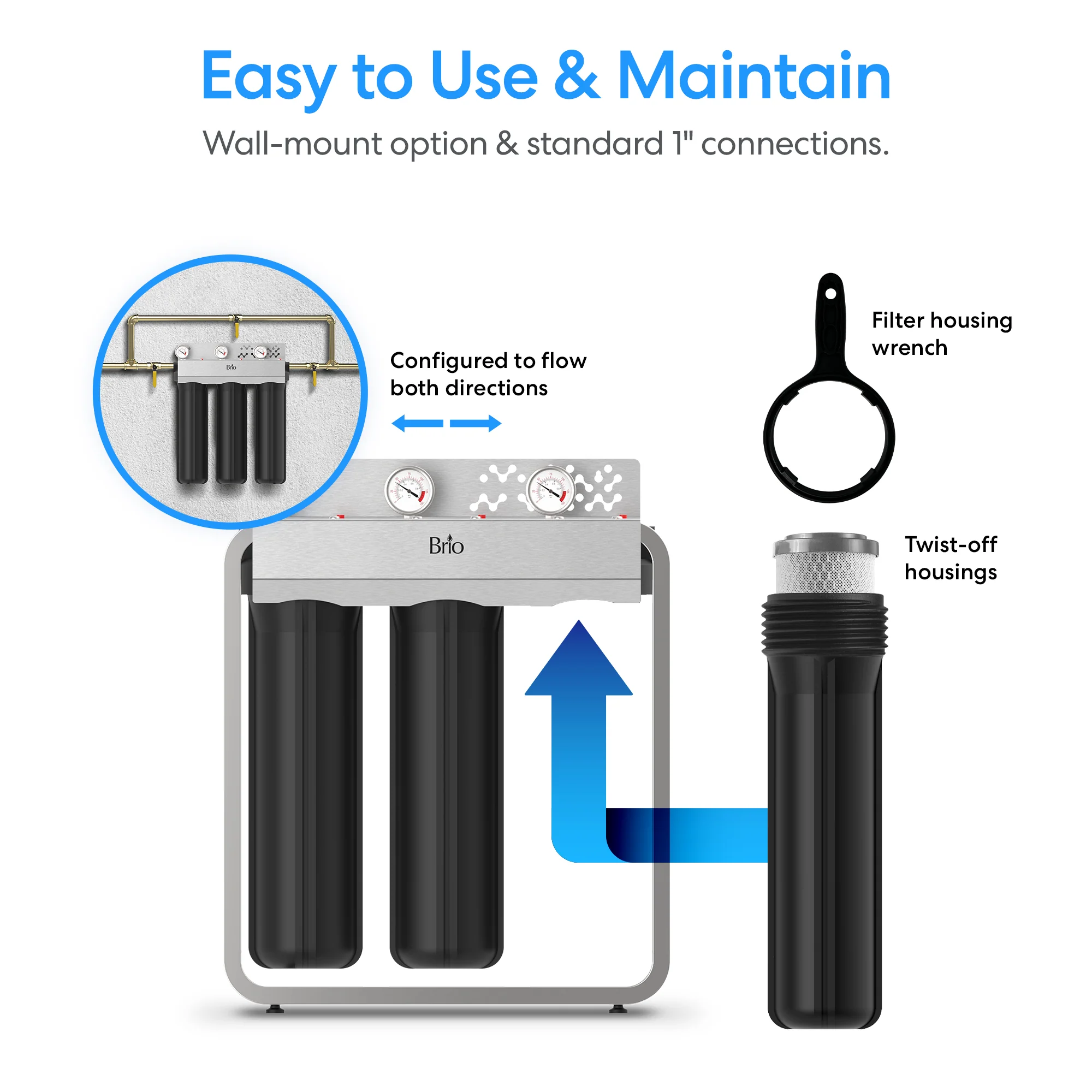 Brio 3-Stage Whole House Filtration System - 20" Multi-Purpose - Image 7