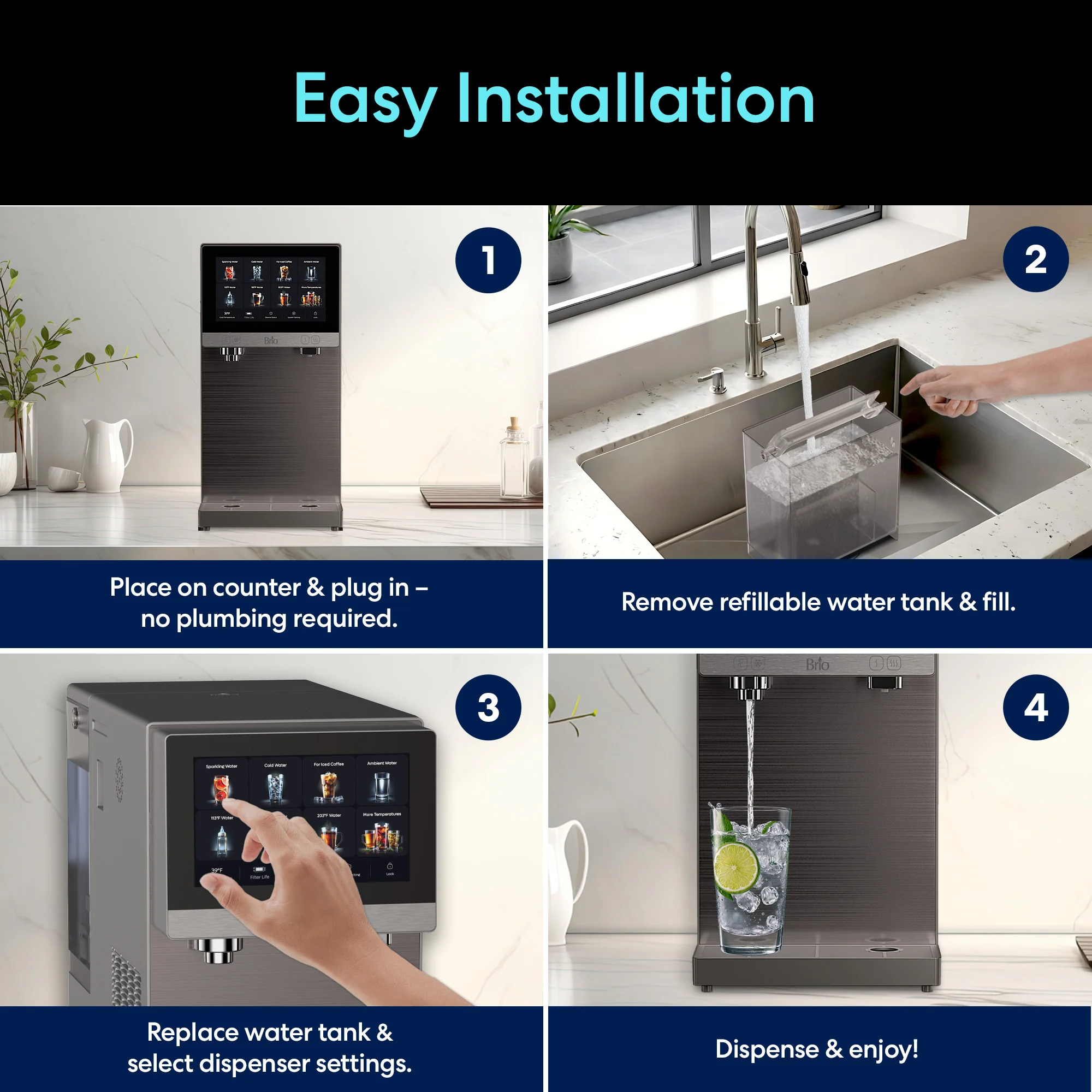 Brio Q60 4-Stage Reverse Osmosis Sparkling Countertop Water Dispenser - Image 6