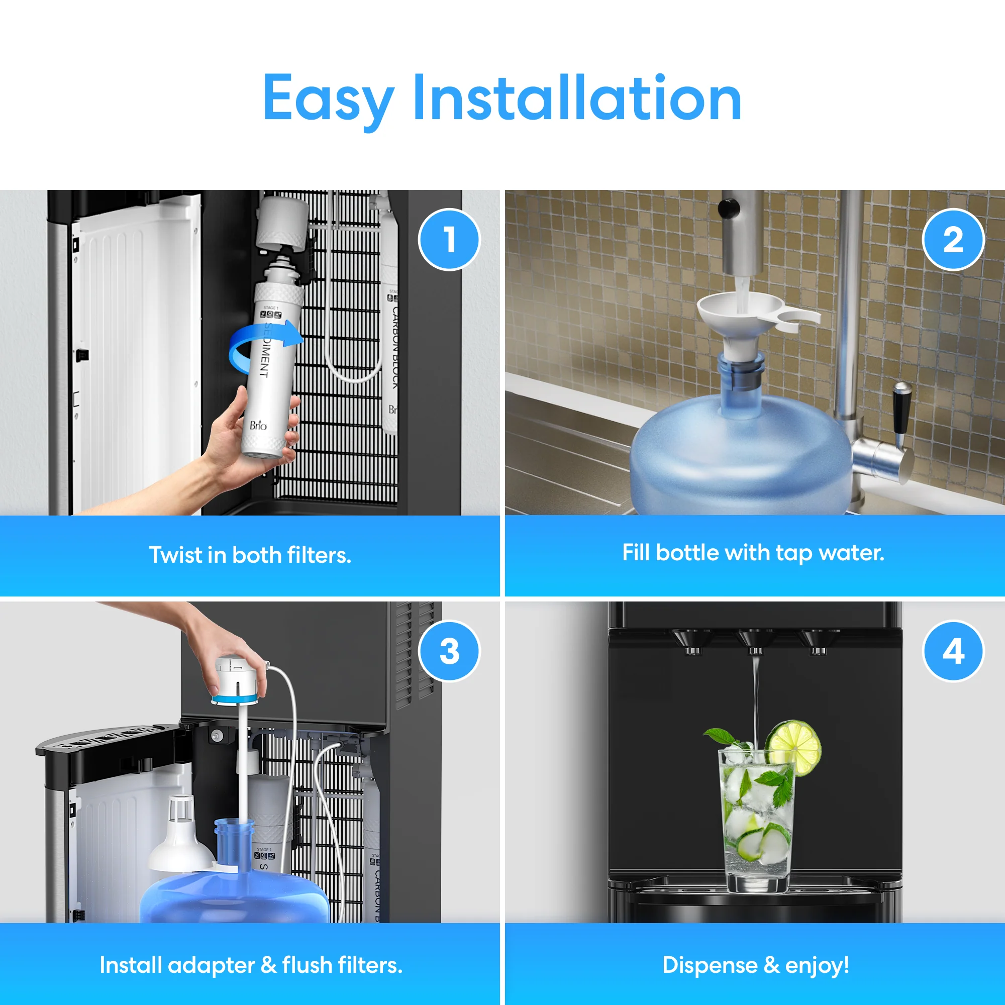 Brio 520 Self-Cleaning No-Line Black Stainless Bottom Load 2-Stage Water Filtration Dispenser - Image 3