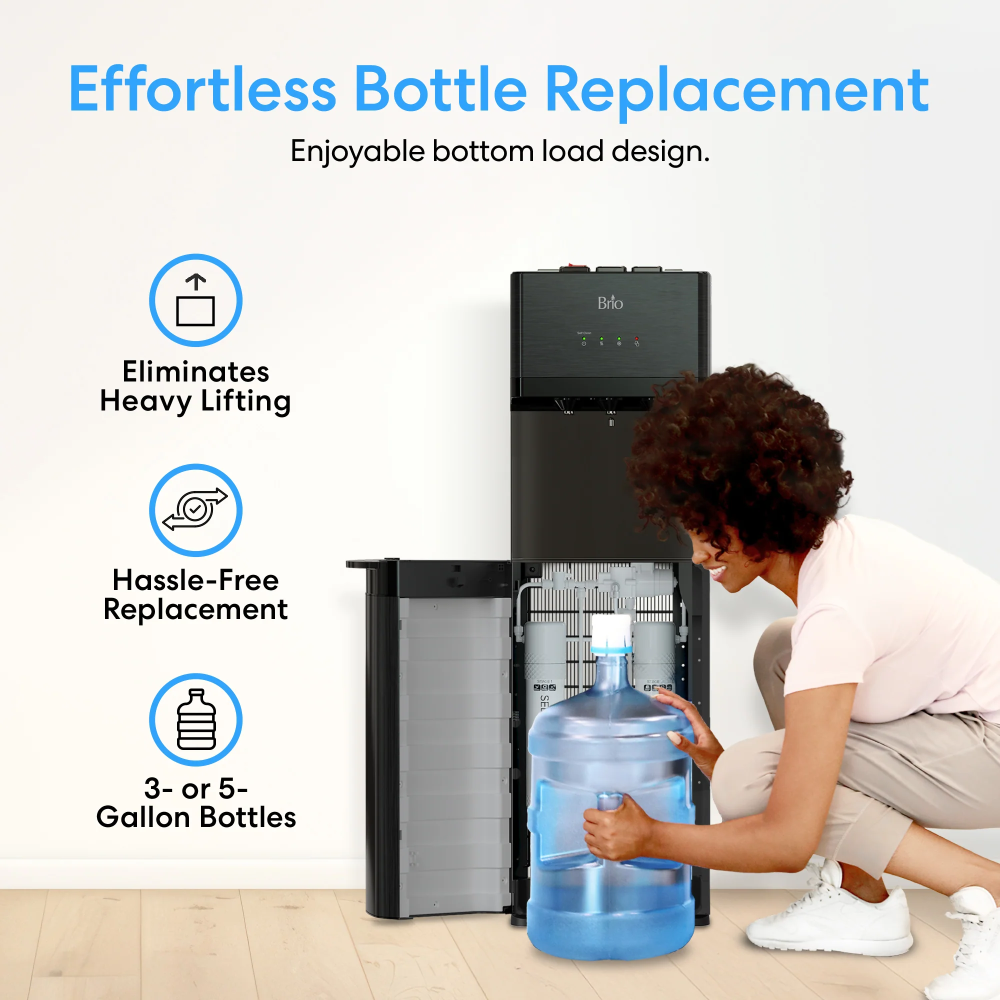 Brio 520 Self-Cleaning No-Line Black Stainless Bottom Load 2-Stage Water Filtration Dispenser - Image 5