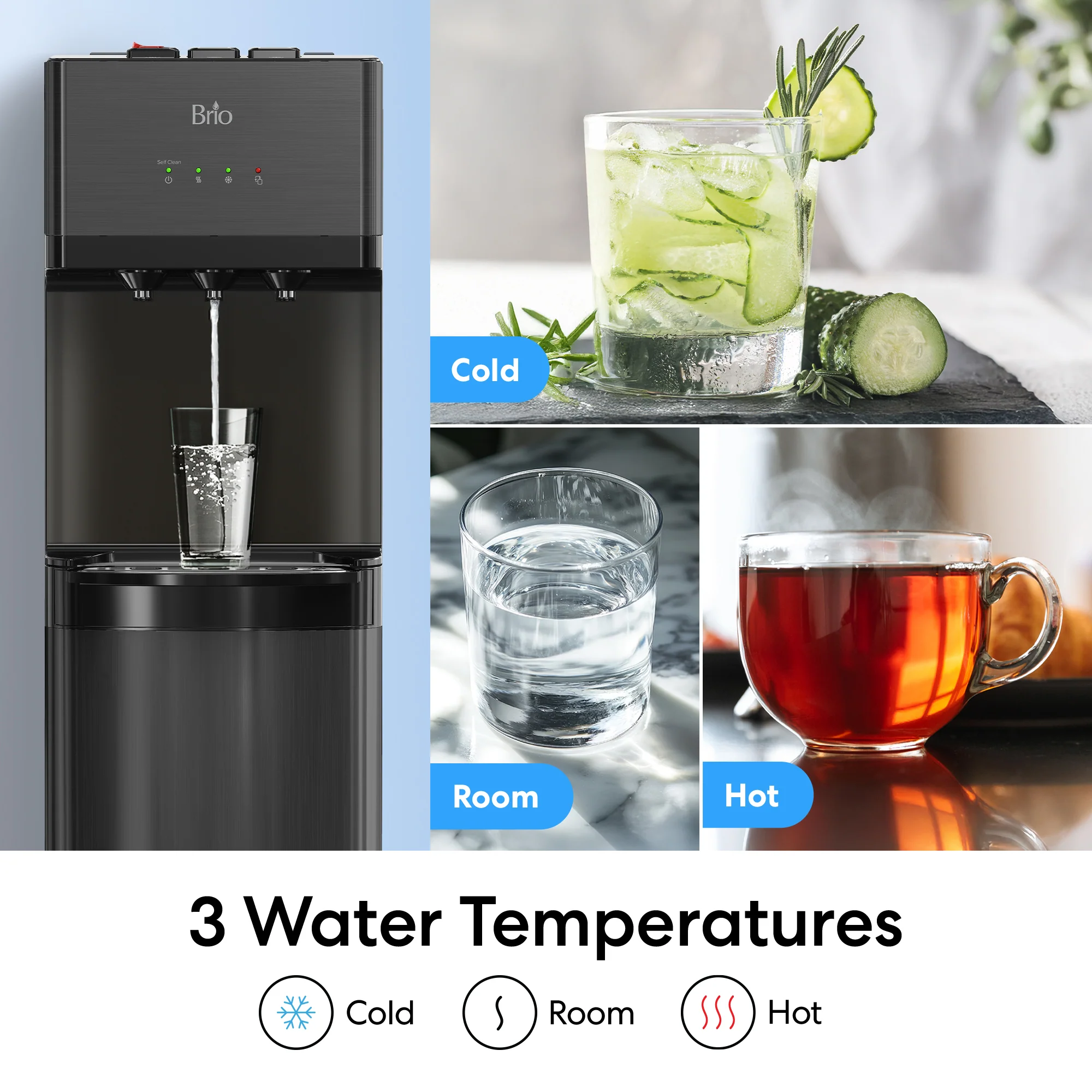 Brio 520 Self-Cleaning No-Line Black Stainless Bottom Load 2-Stage Water Filtration Dispenser - Image 6