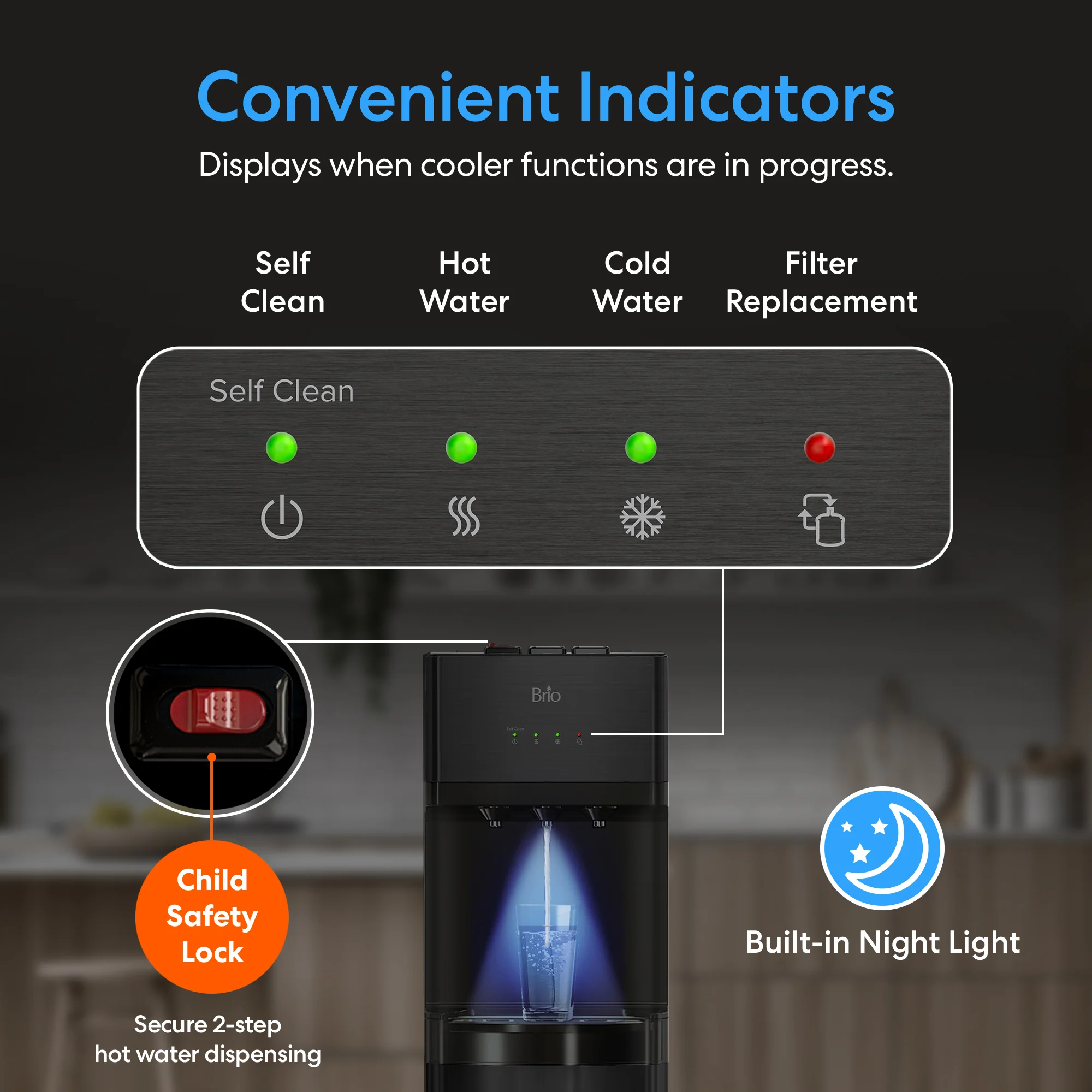Brio 520 Self-Cleaning No-Line Black Stainless Bottom Load 2-Stage Water Filtration Dispenser - Image 7