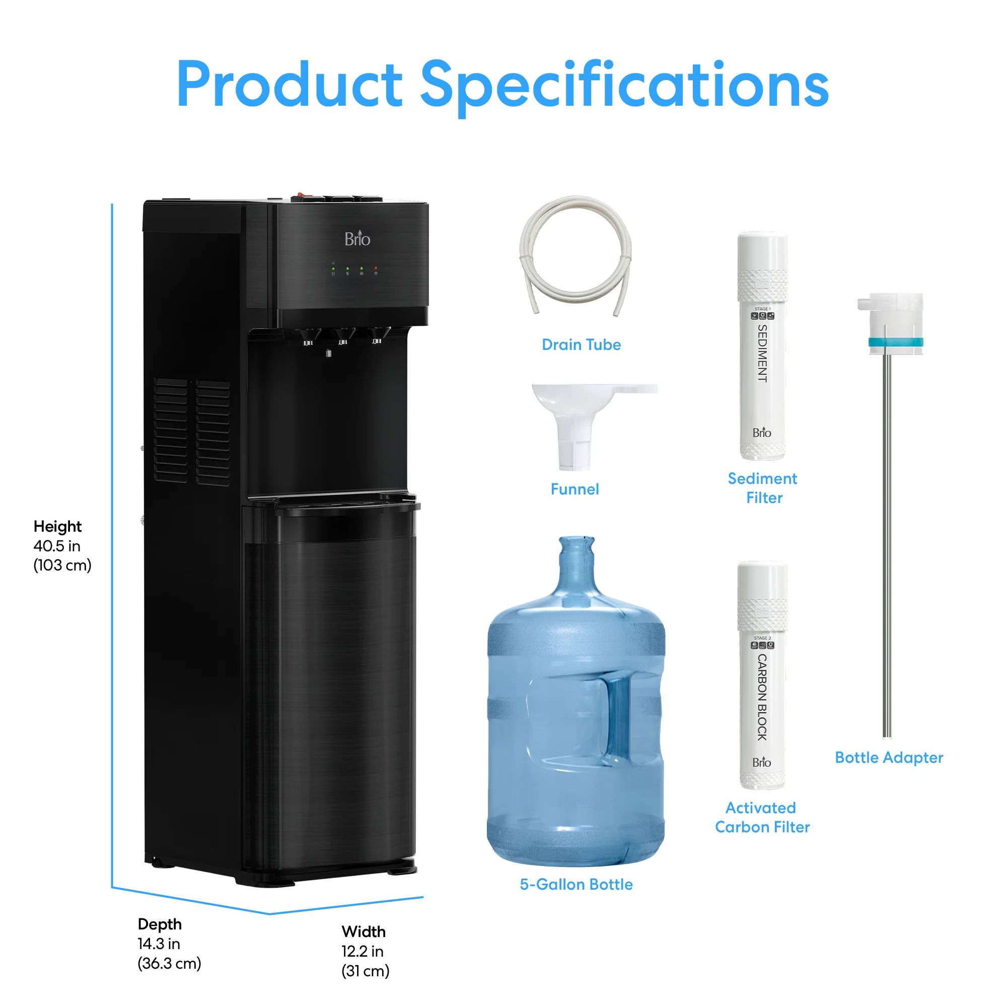 Brio 520 Self-Cleaning No-Line Black Stainless Bottom Load 2-Stage Water Filtration Dispenser - Image 9