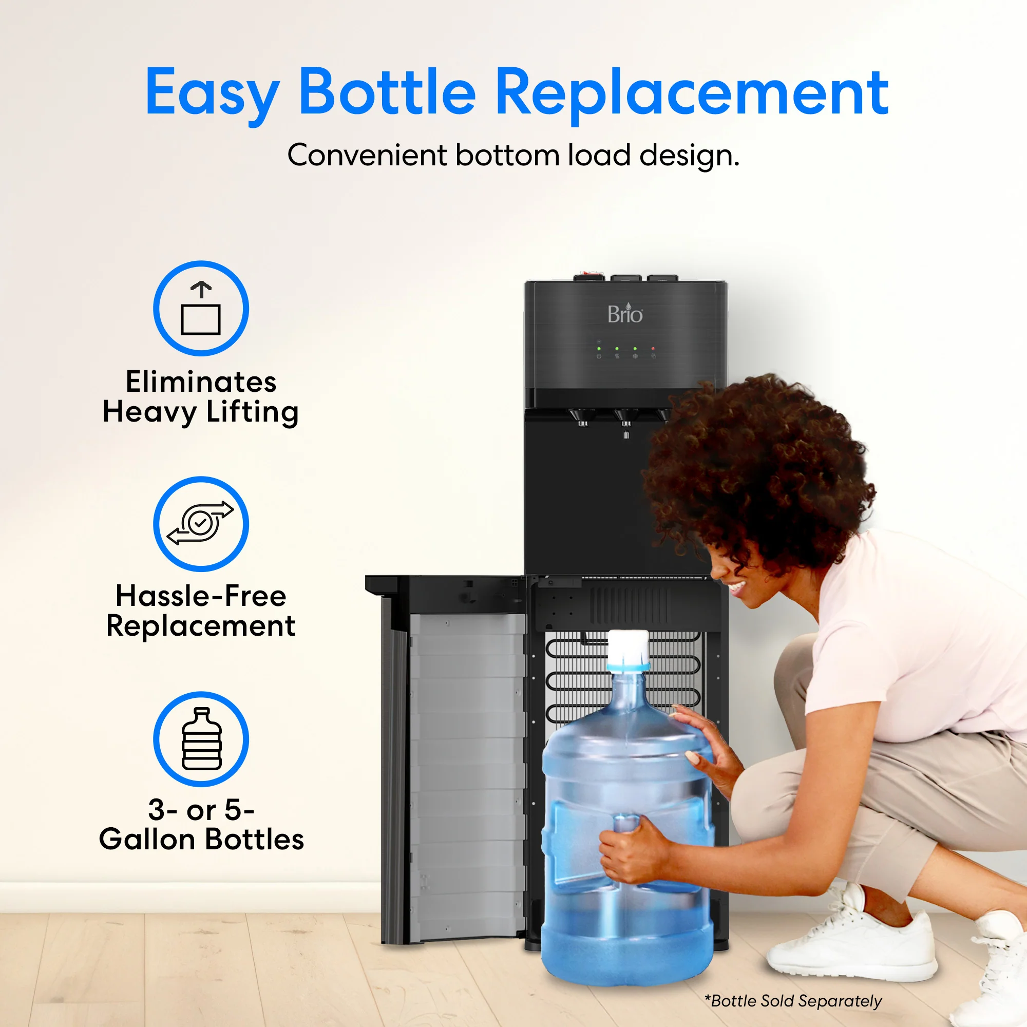 Brio 500 Series Self-Cleaning Black Stainless Bottom Load Water Cooler - Image 4