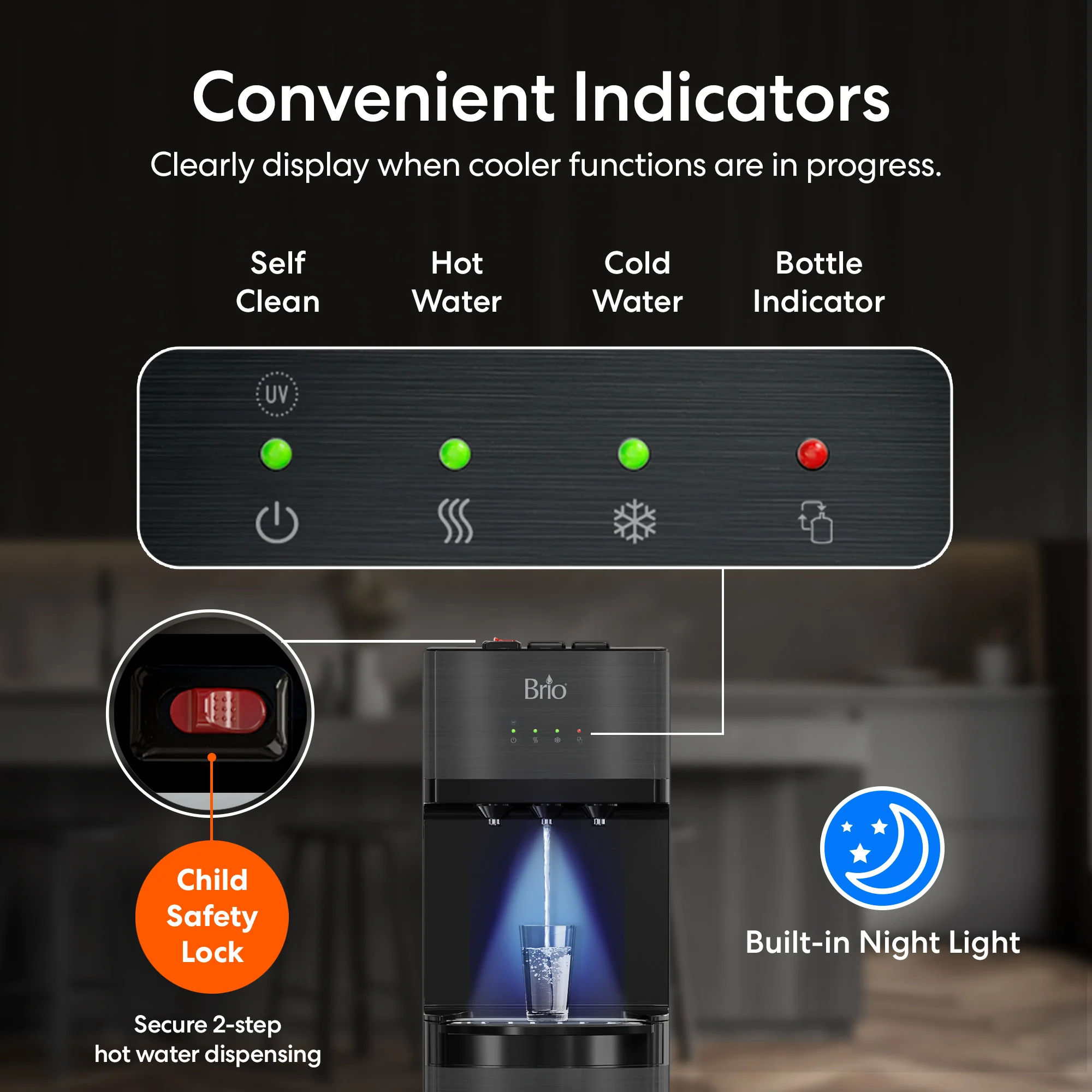 Brio 500 Series Self-Cleaning Black Stainless Bottom Load Water Cooler - Image 8
