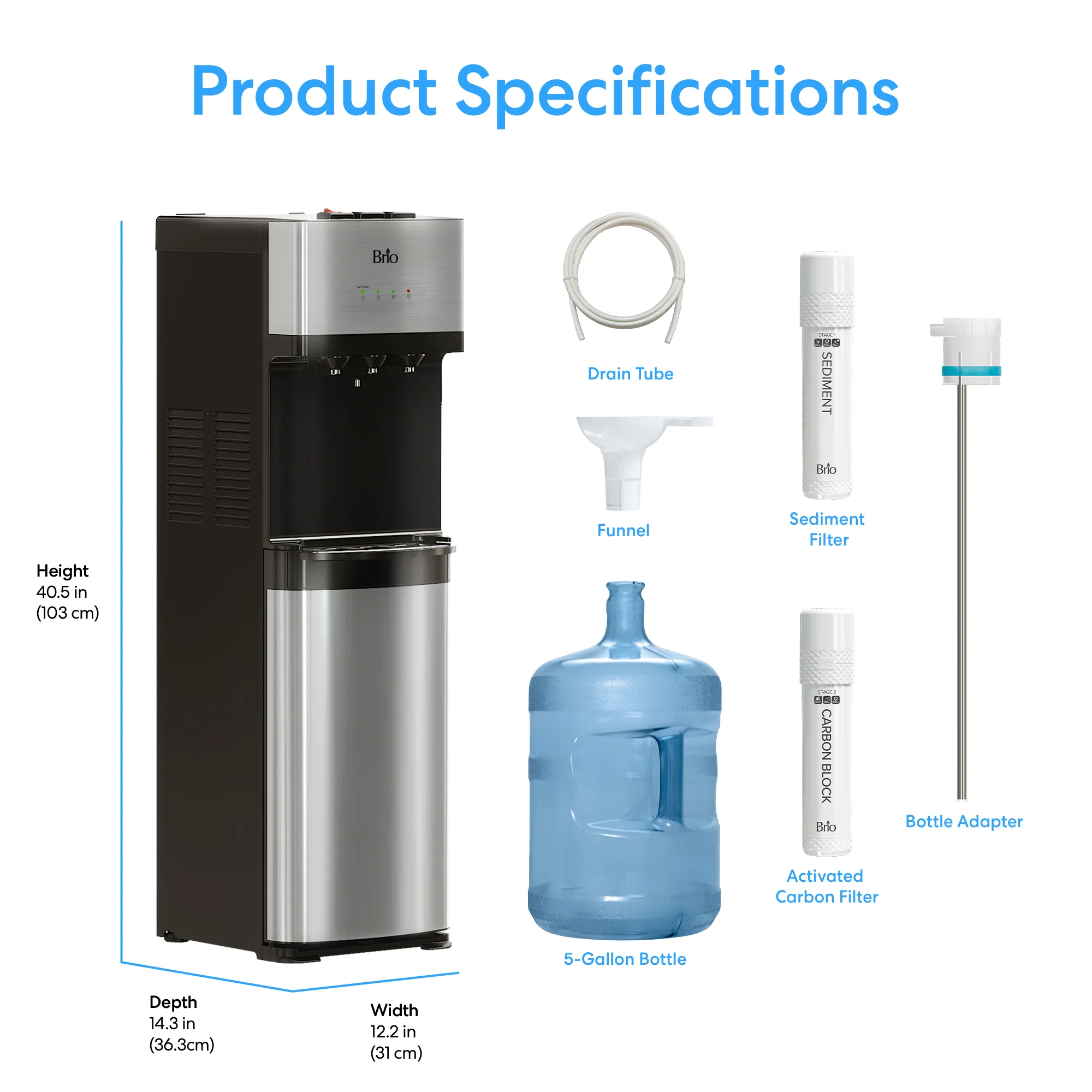 Brio 520 Self-Cleaning No-Line Bottom Load 2-Stage Water Filtration Dispenser - Image 9