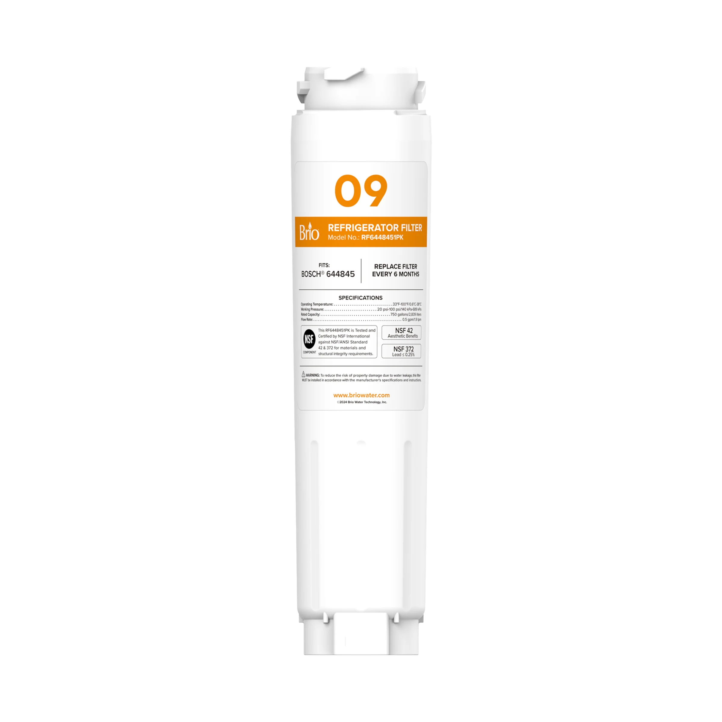 Brio 644845 Refrigerator Filter - Bosch® 644845, Haier® 0060218743, Miele® KWF1000