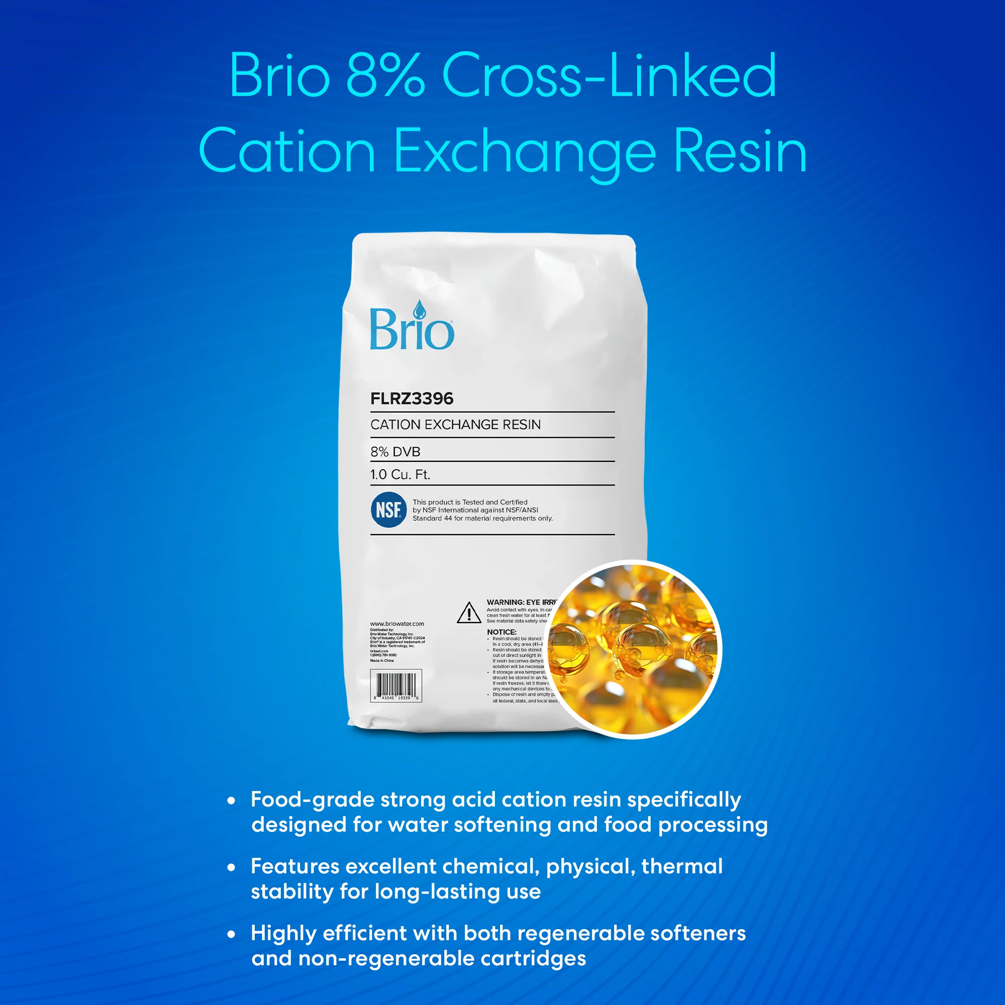 Brio Cation Exchange Resin - 8% Cross-Linked DVB - Image 2