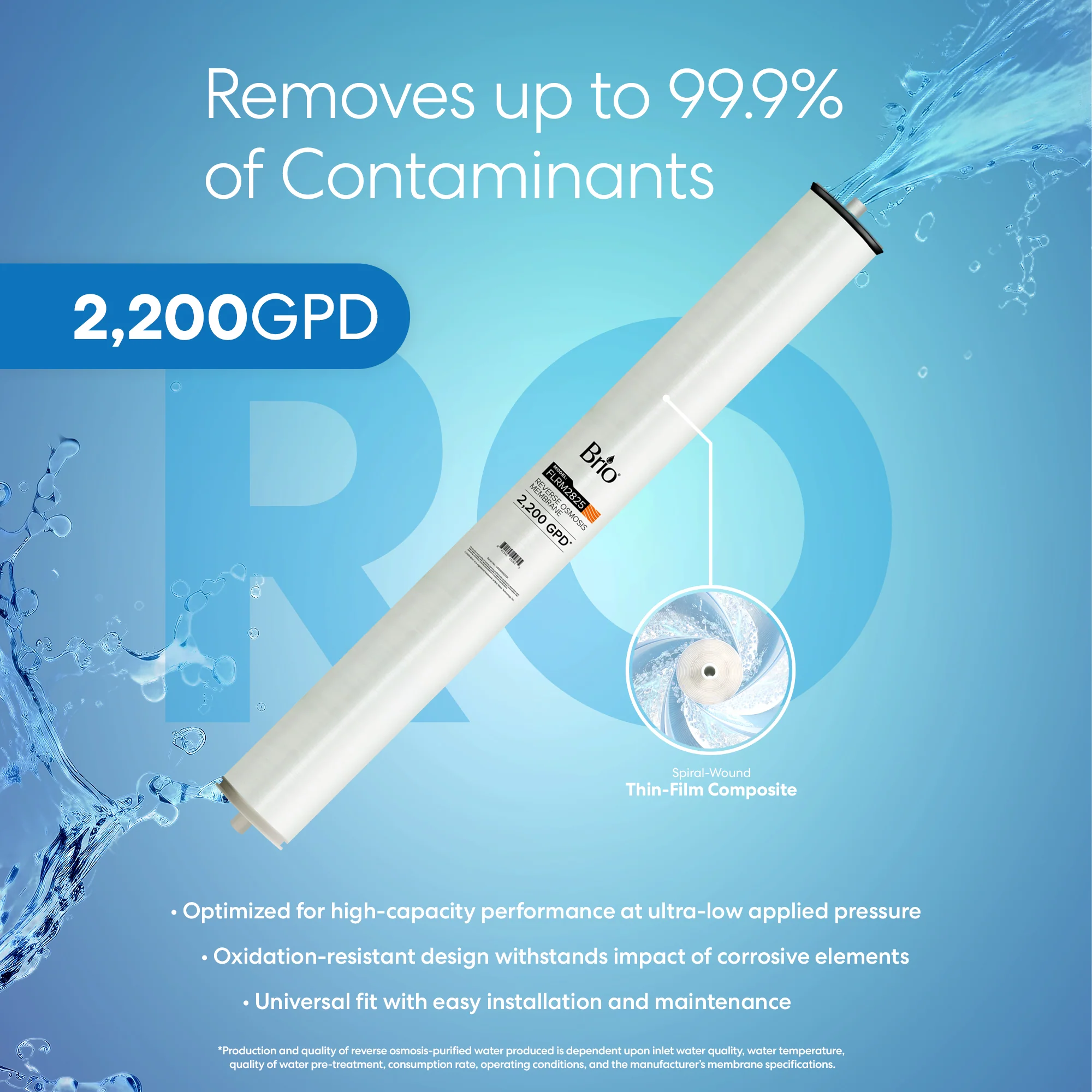 Brio Commercial Reverse Osmosis Membrane 2200 GPD - Image 2