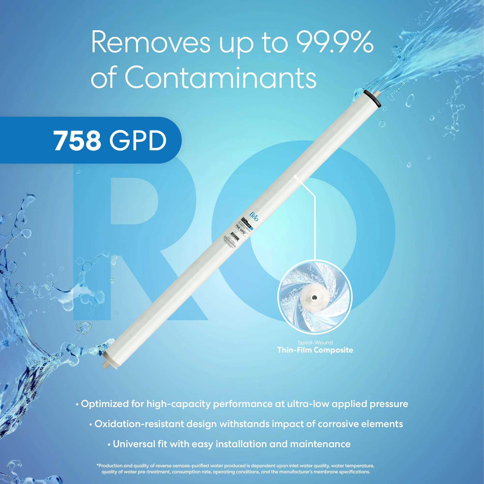 Brio Commercial Reverse Osmosis Membrane 758 GPD - Image 2