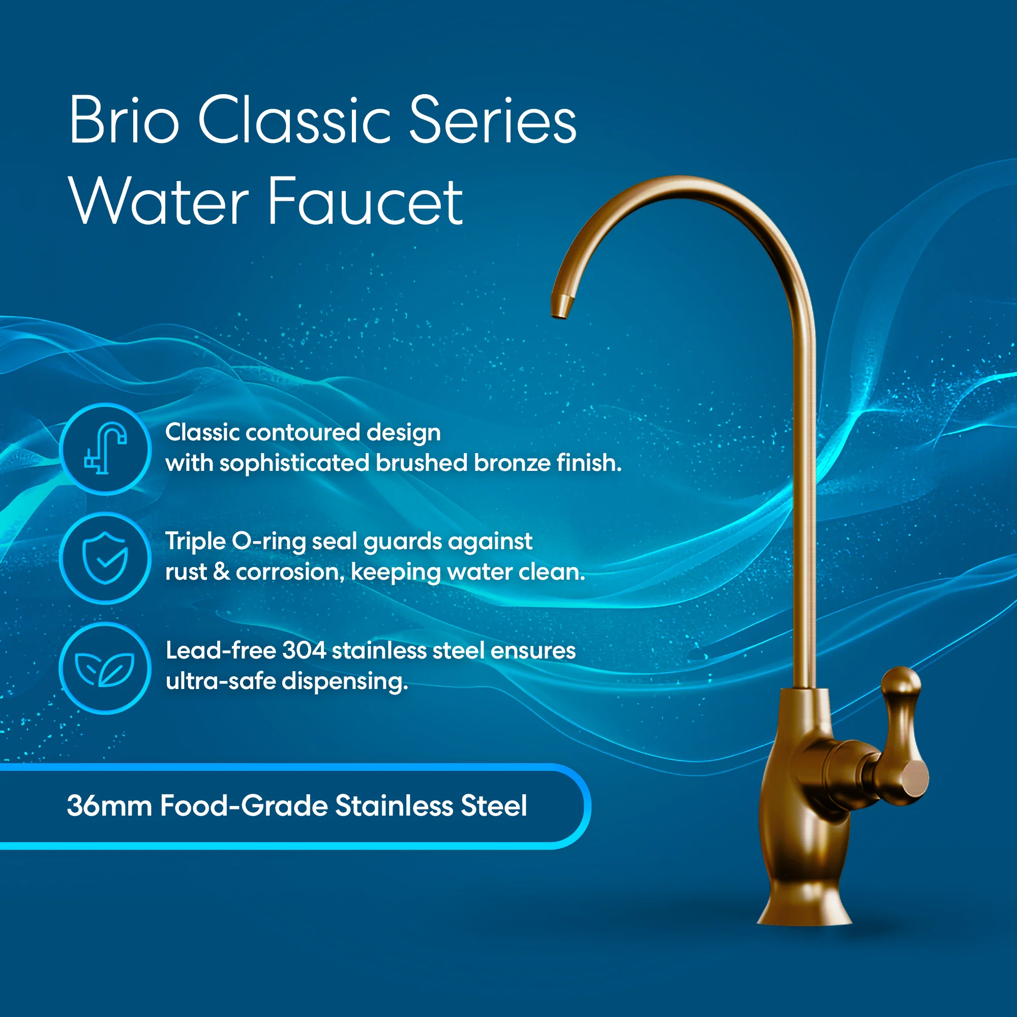 Brio Curvy Classic Series Water Faucet - Brushed Bronze - Image 2