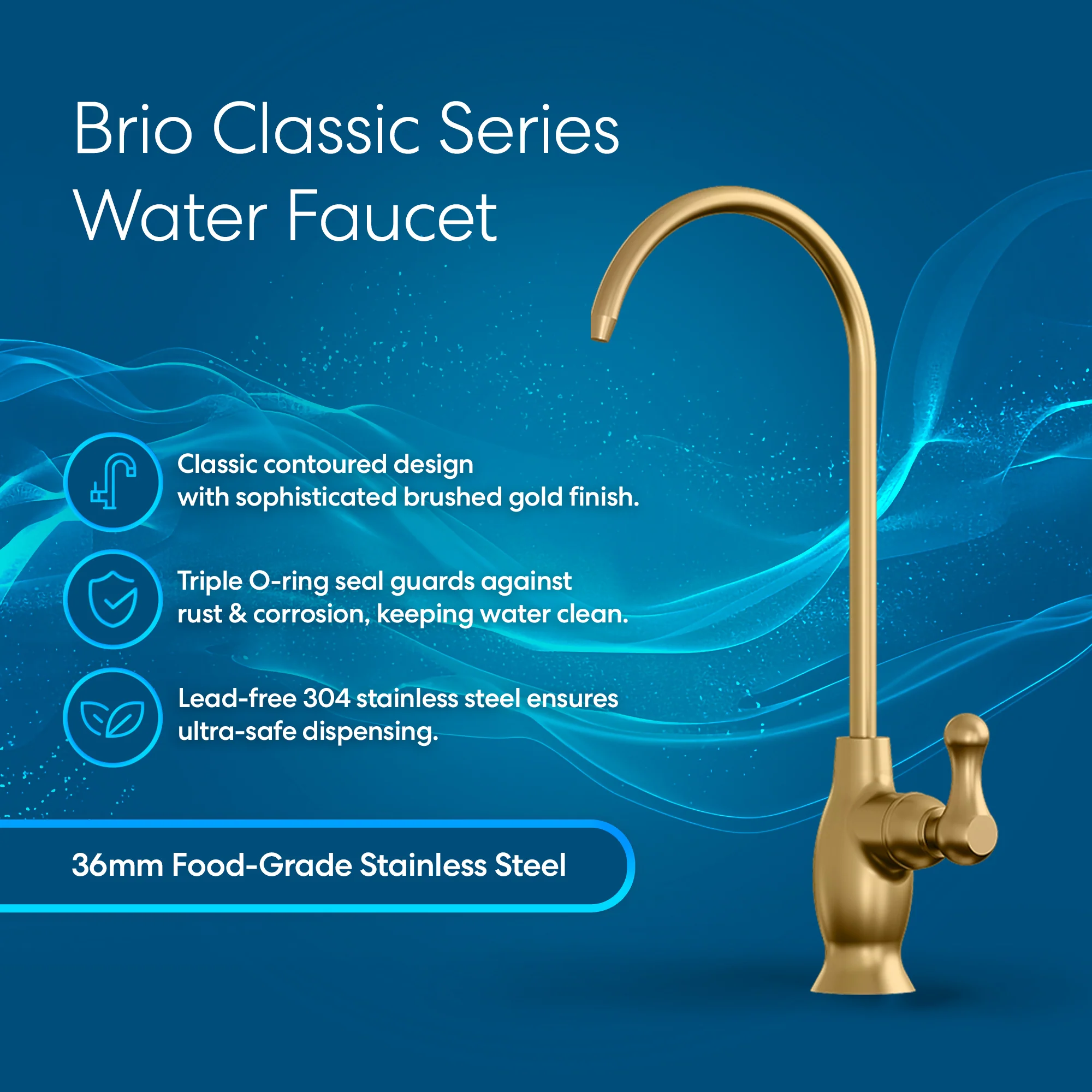 Brio Curvy Classic Series Water Faucet - Brushed Gold - Image 2
