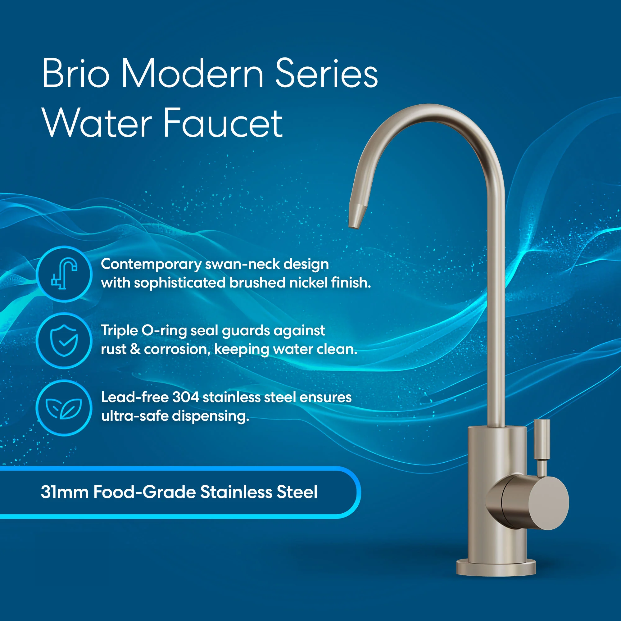 Brio Modern Series Water Faucet-31mm Brushed Nickel - Image 2
