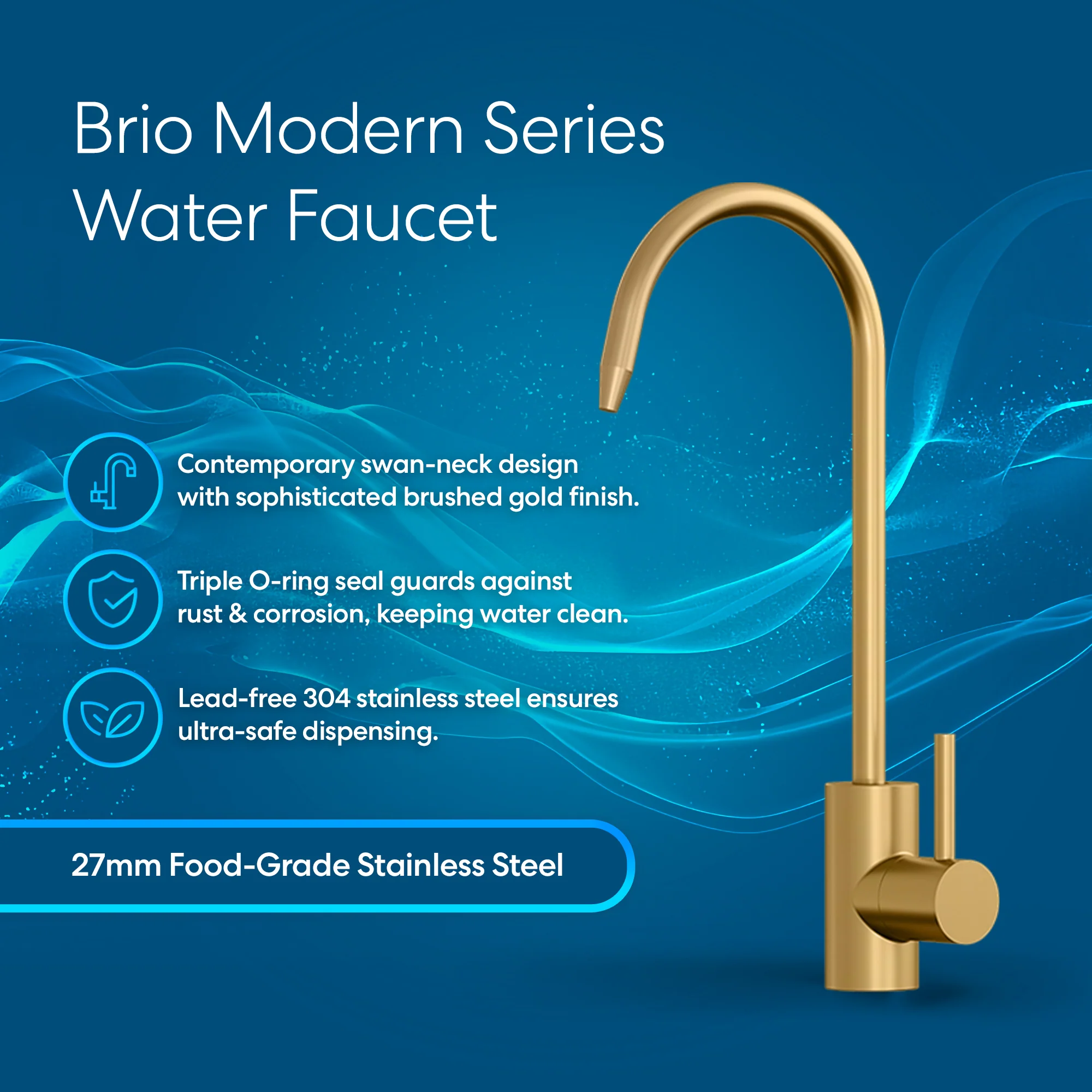 Brio Modern Series Water Faucet - Brushed Gold - Image 2