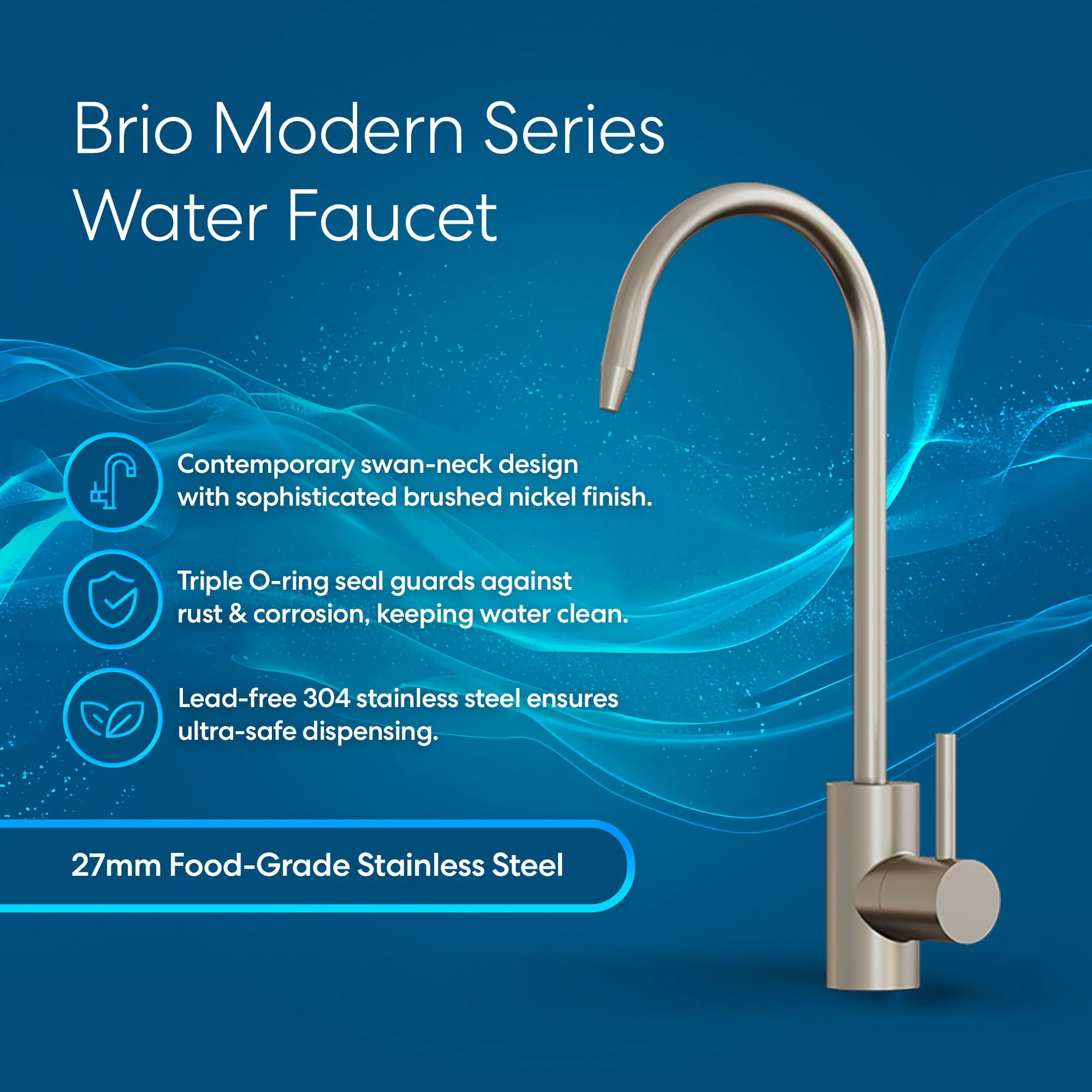 Brio Modern Series Water Faucet- Brushed Nickel - Image 2