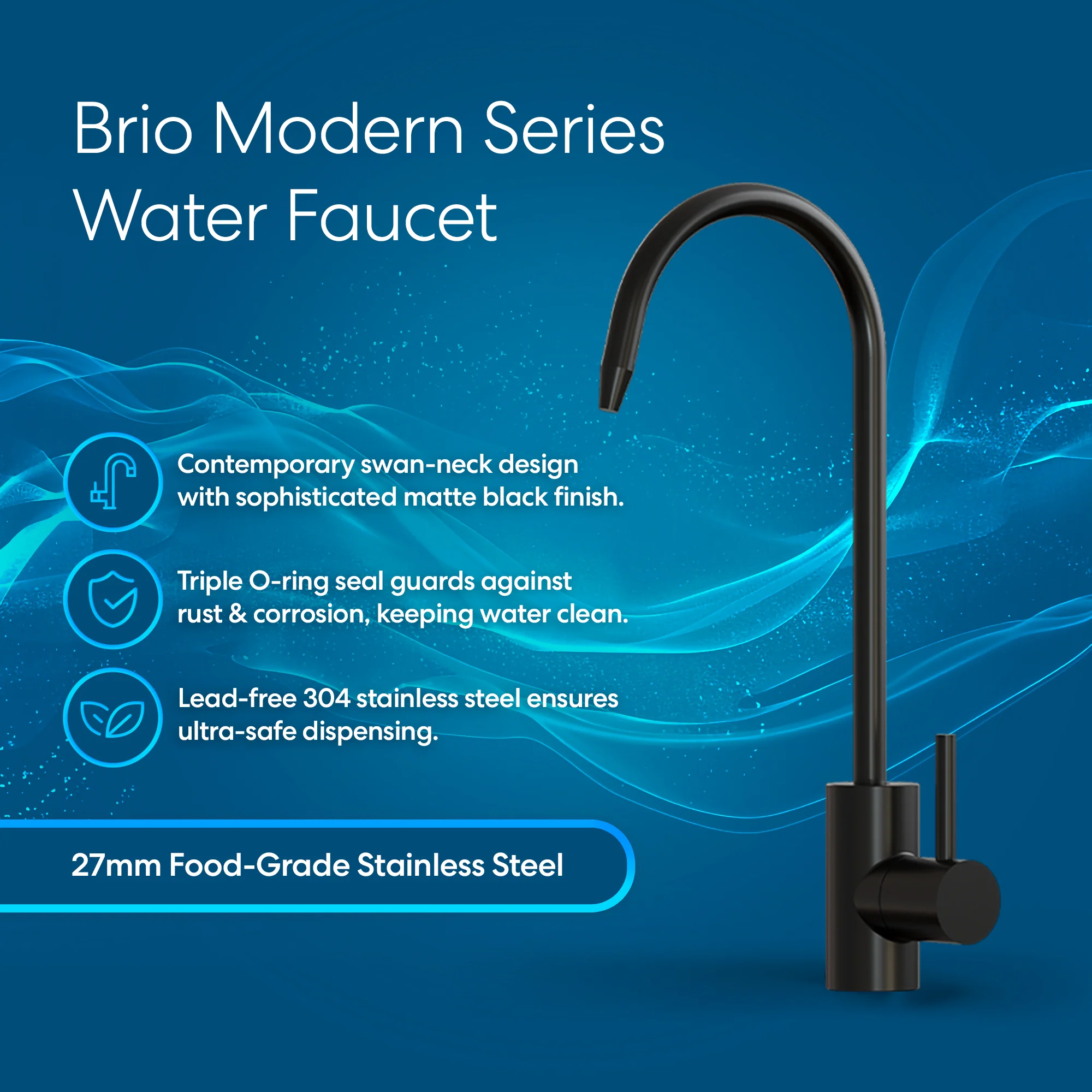 Brio Modern Series Water Faucet-Matte Black - Image 2